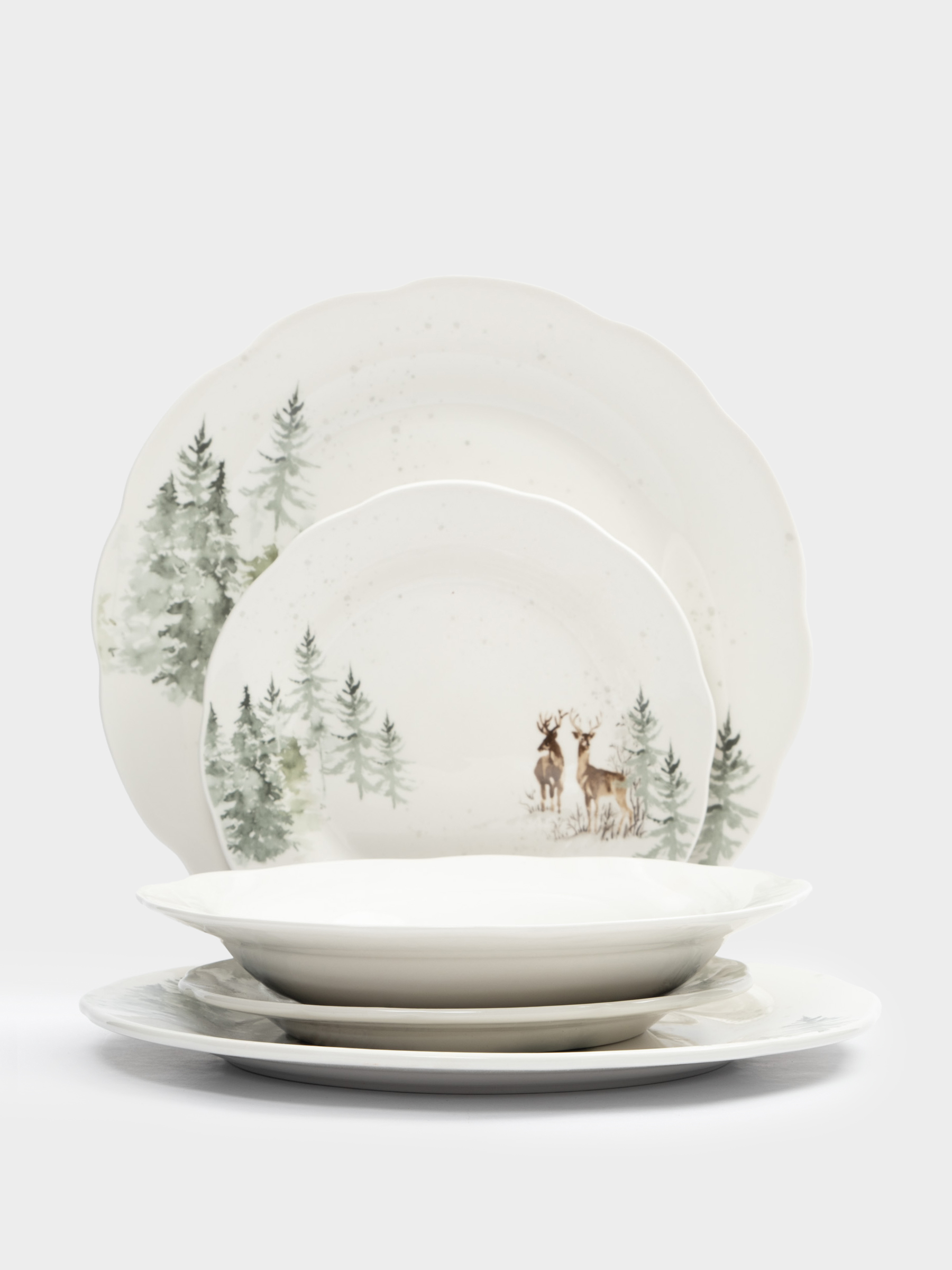Сервиз обеденный, 6 перс, 18 пр, фарфор P, белый, Олени в лесу, Maral
