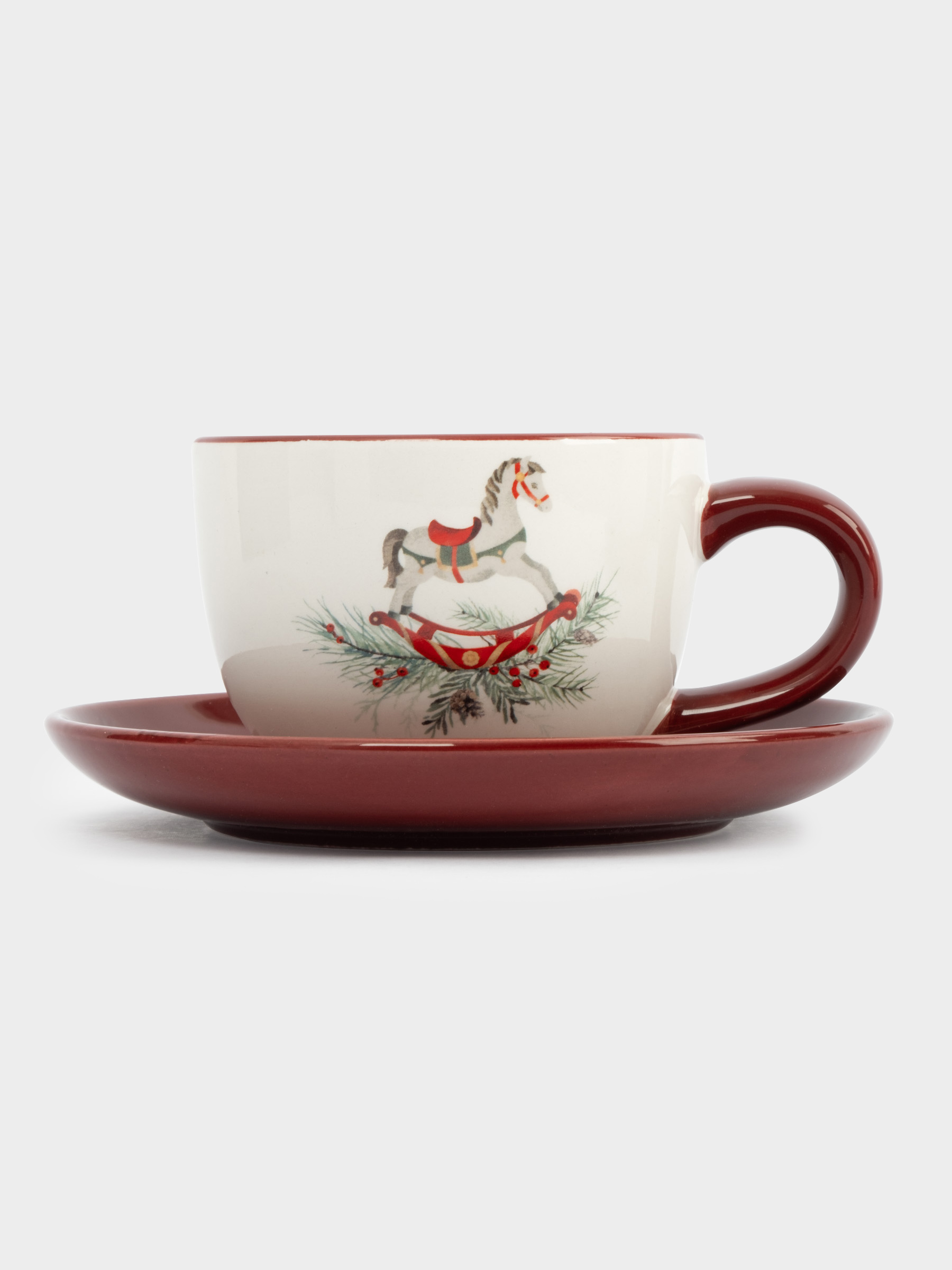 Пара чайная, 220 мл, 2 перс, 4 пр, керамика, красная, Лошадка, Festival