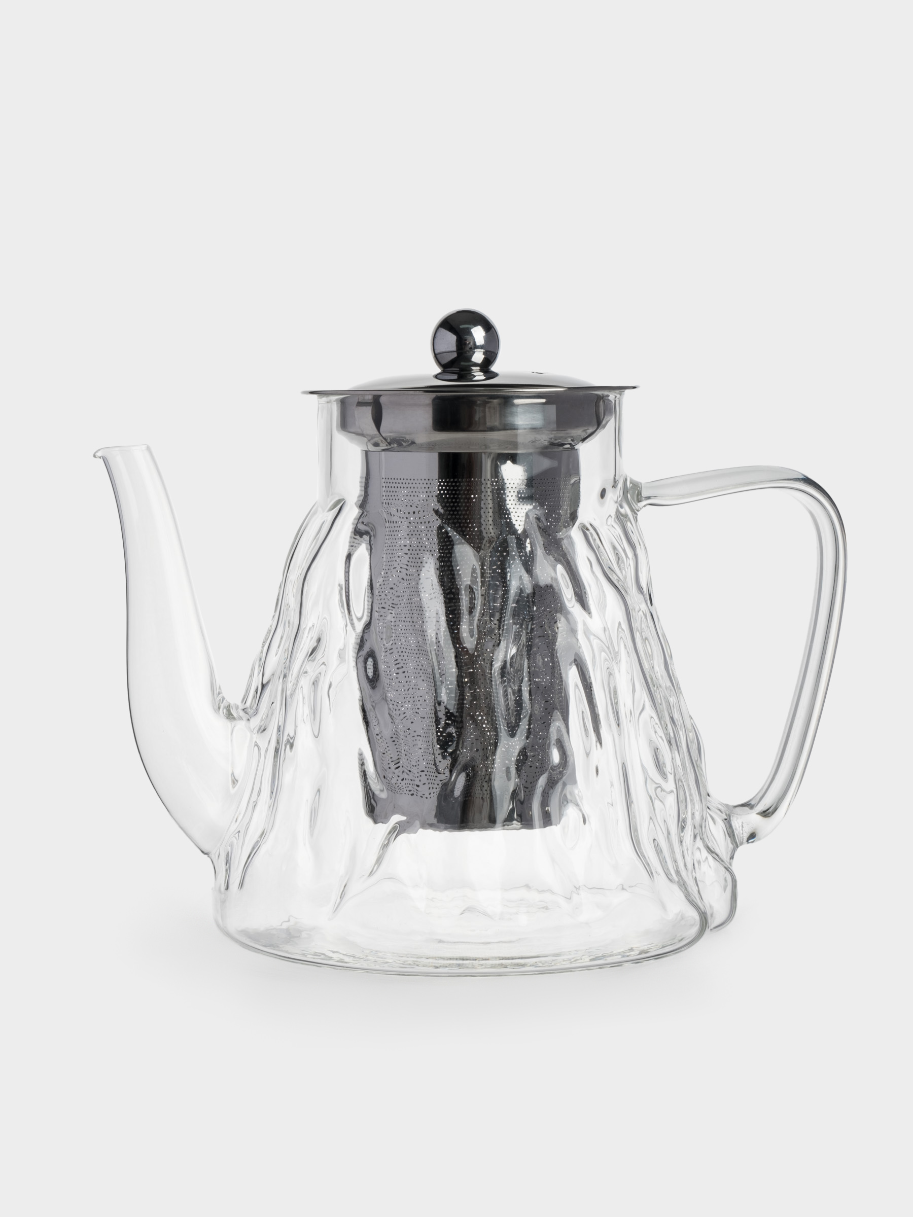 Чайник заварочный, 1 л, стекло Б/сталь, Мятая фактура