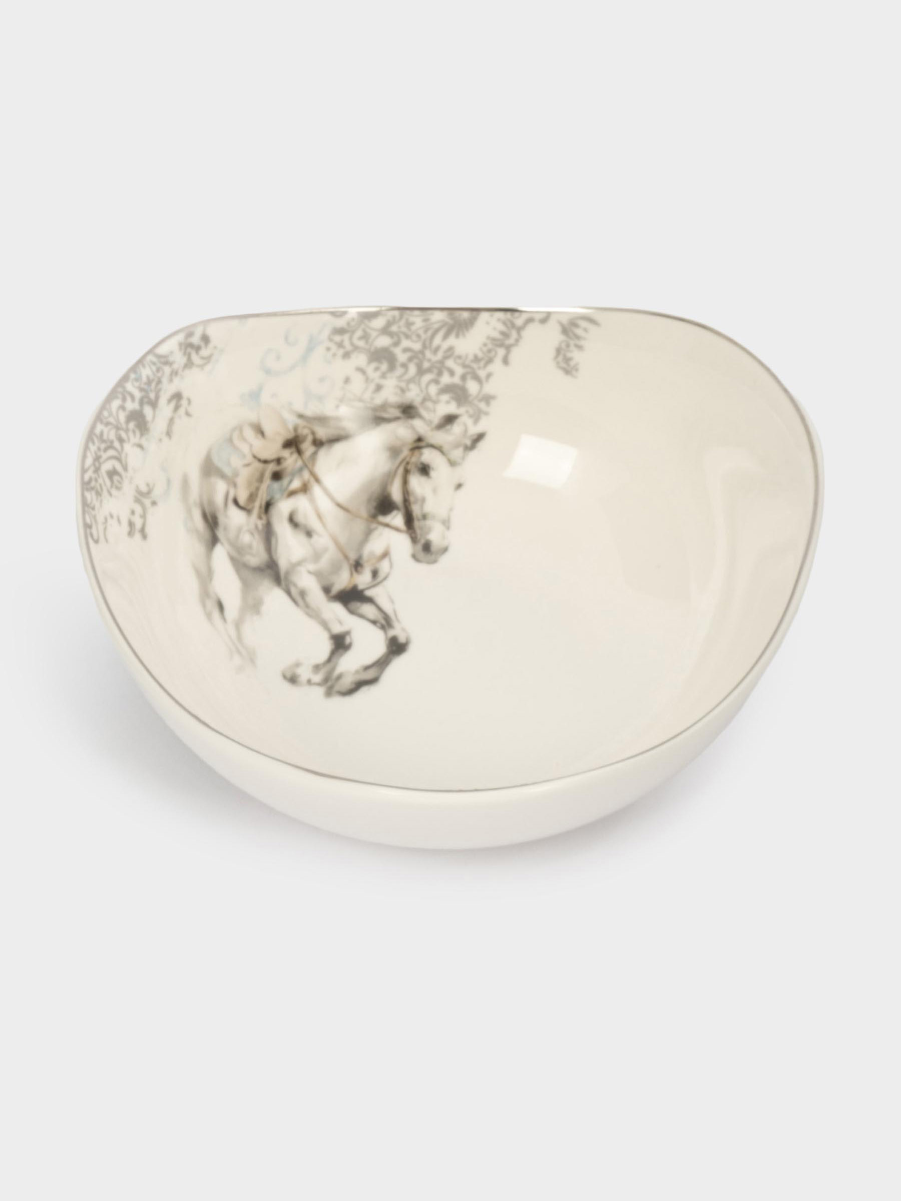 Пиала, 14х5 см, фарфор N, белая, с серебристым кантом, Конь, White horse