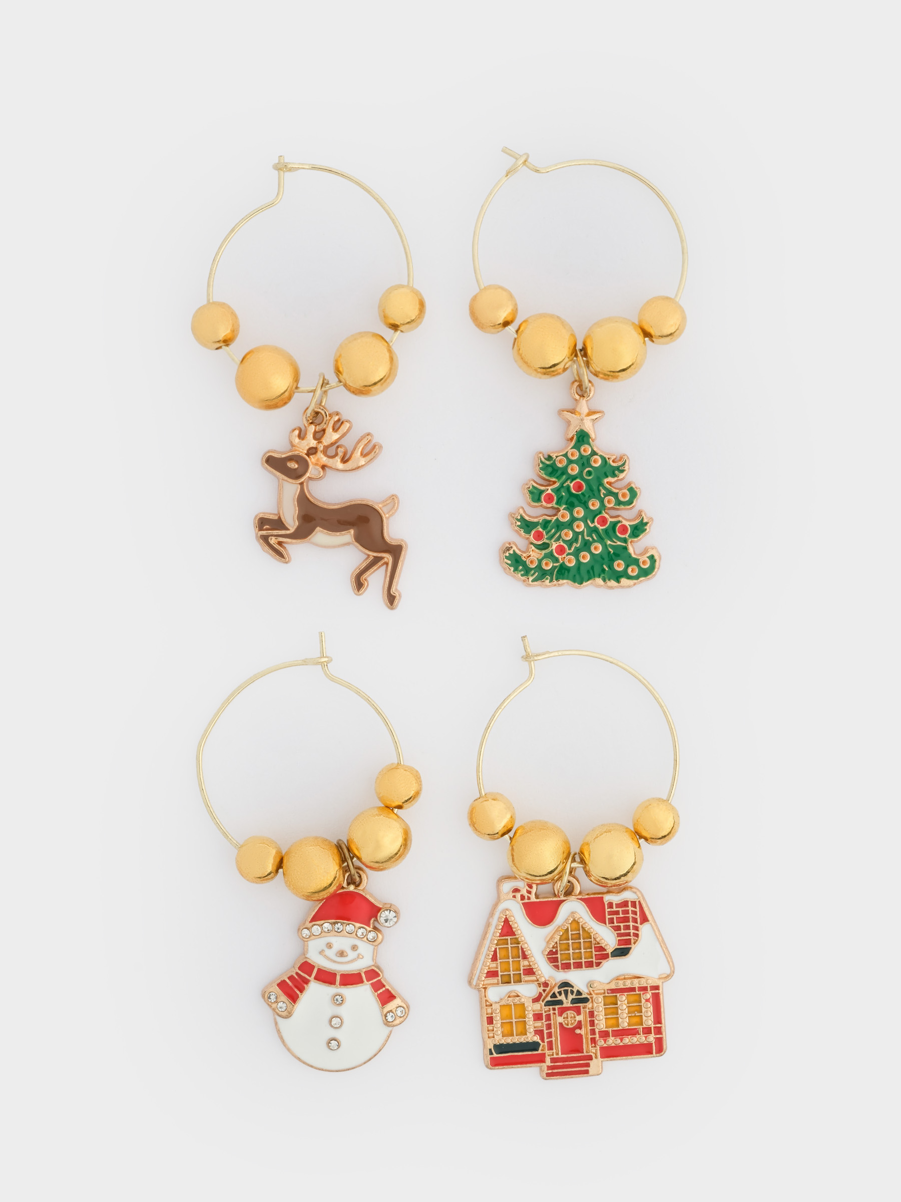 Подвеска для бокала, 4 шт, металл/стразы, Новогодние символы, New year