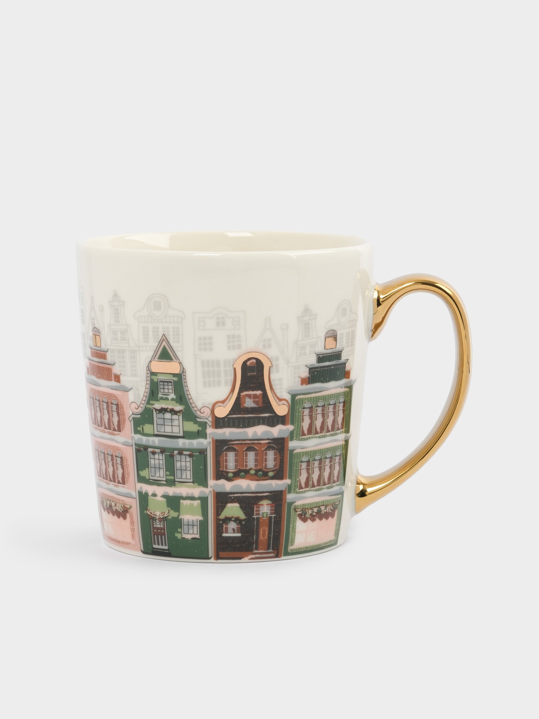 Кружка, 500 мл, фарфор N, бело-золотистая, Дома, Town