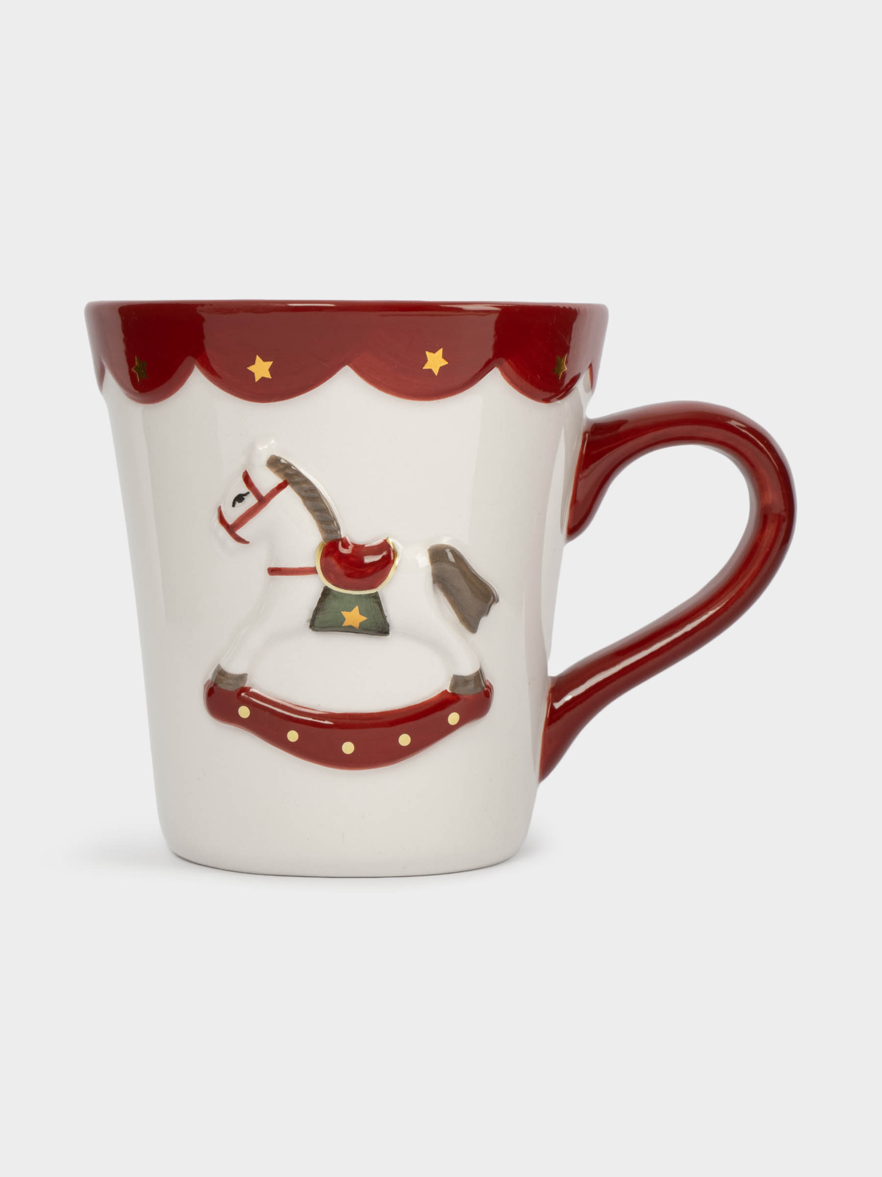 Кружка, 510 мл, керамика, бело-красная, Лошадка-качалка, New year