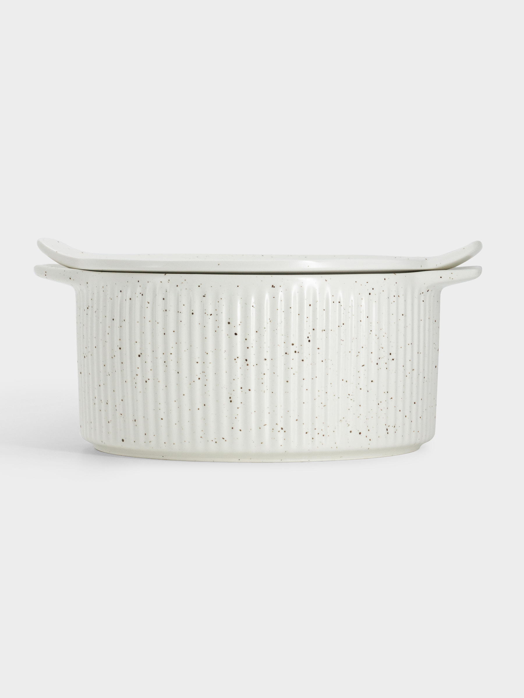 Кастрюля, 3 л, с крышкой, фарфор P, круглая, молочная, в крапинку, Speckle