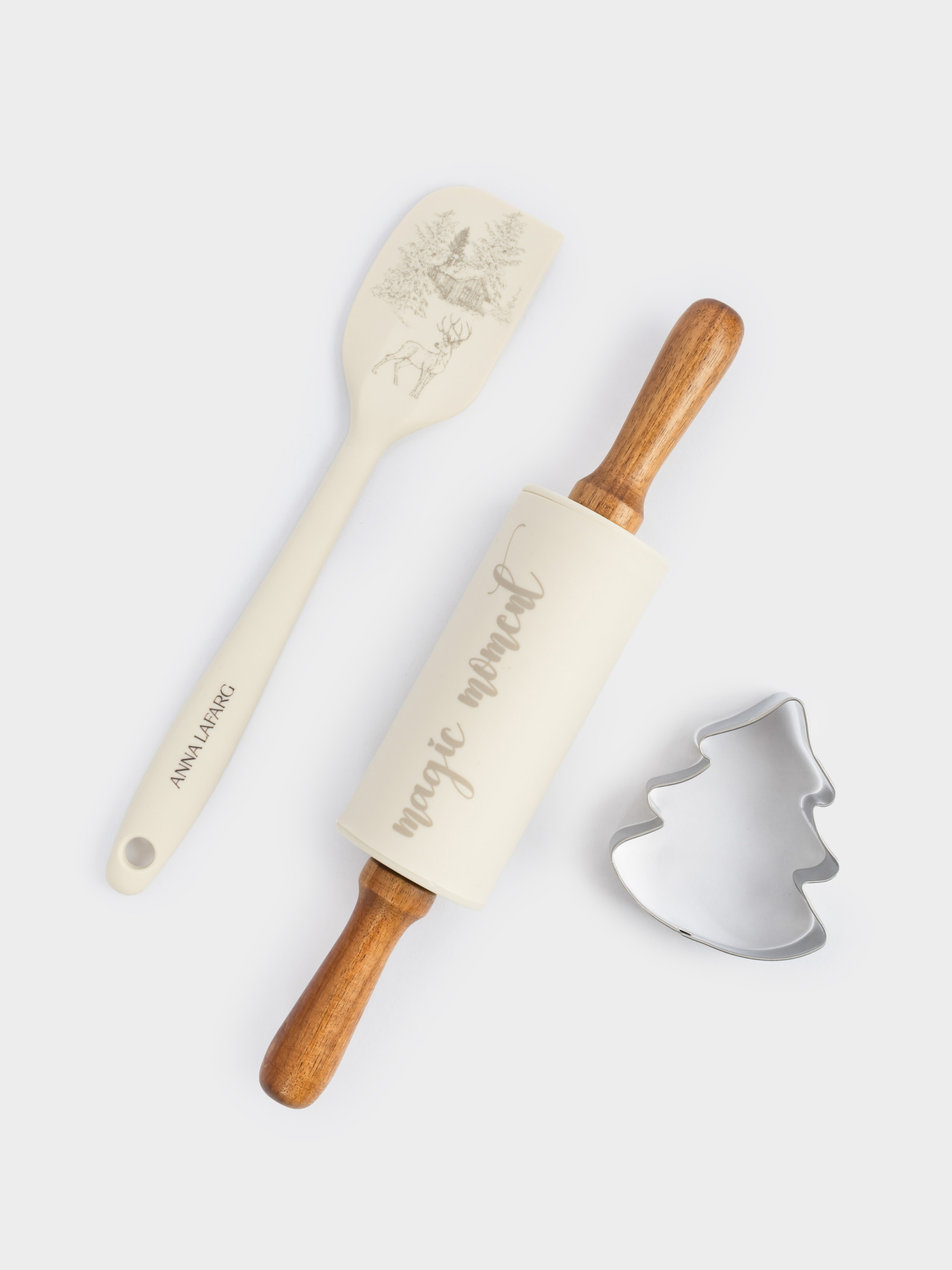 Набор для выпечки, 3 пр, скалка/лопатка/форма, силикон/дерево/сталь, Олень в лесу, Maral grey