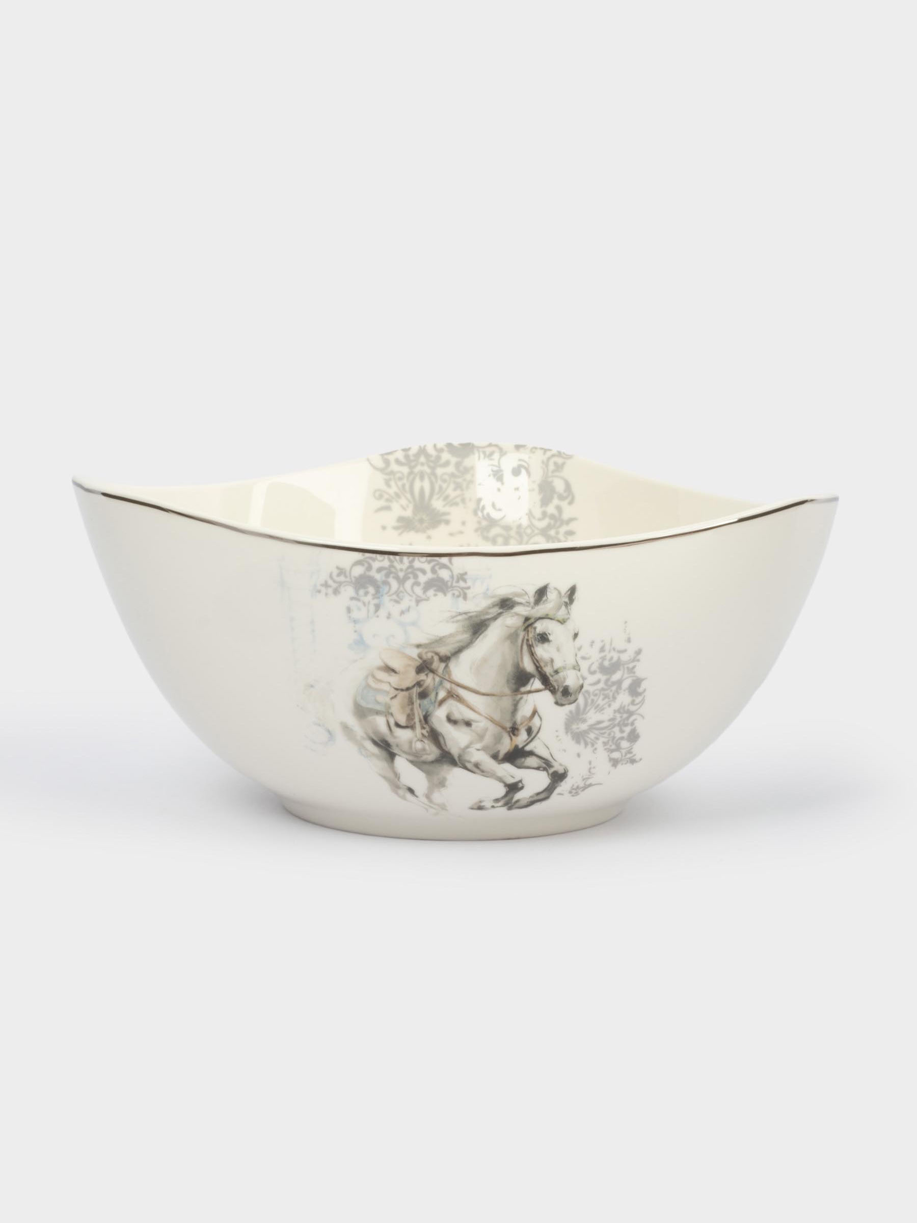 Салатник, 21х11 см, 1,8 л, фарфор N, белый, с серебристым кантом, Конь, White horse