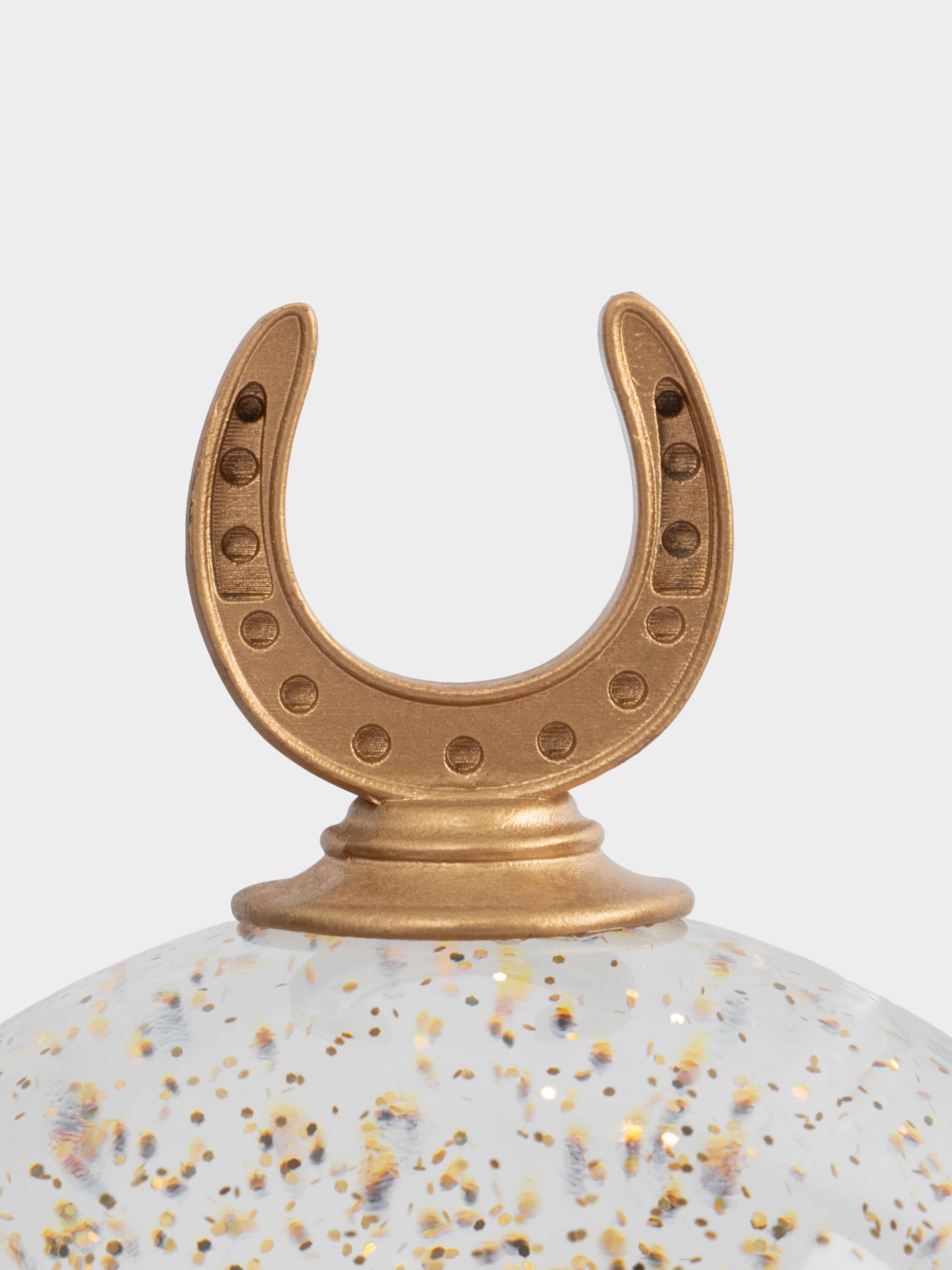 Снежный фонарь, 18 см, с подсветкой, пластик, золотистый, Лошадь в шаре, Horse