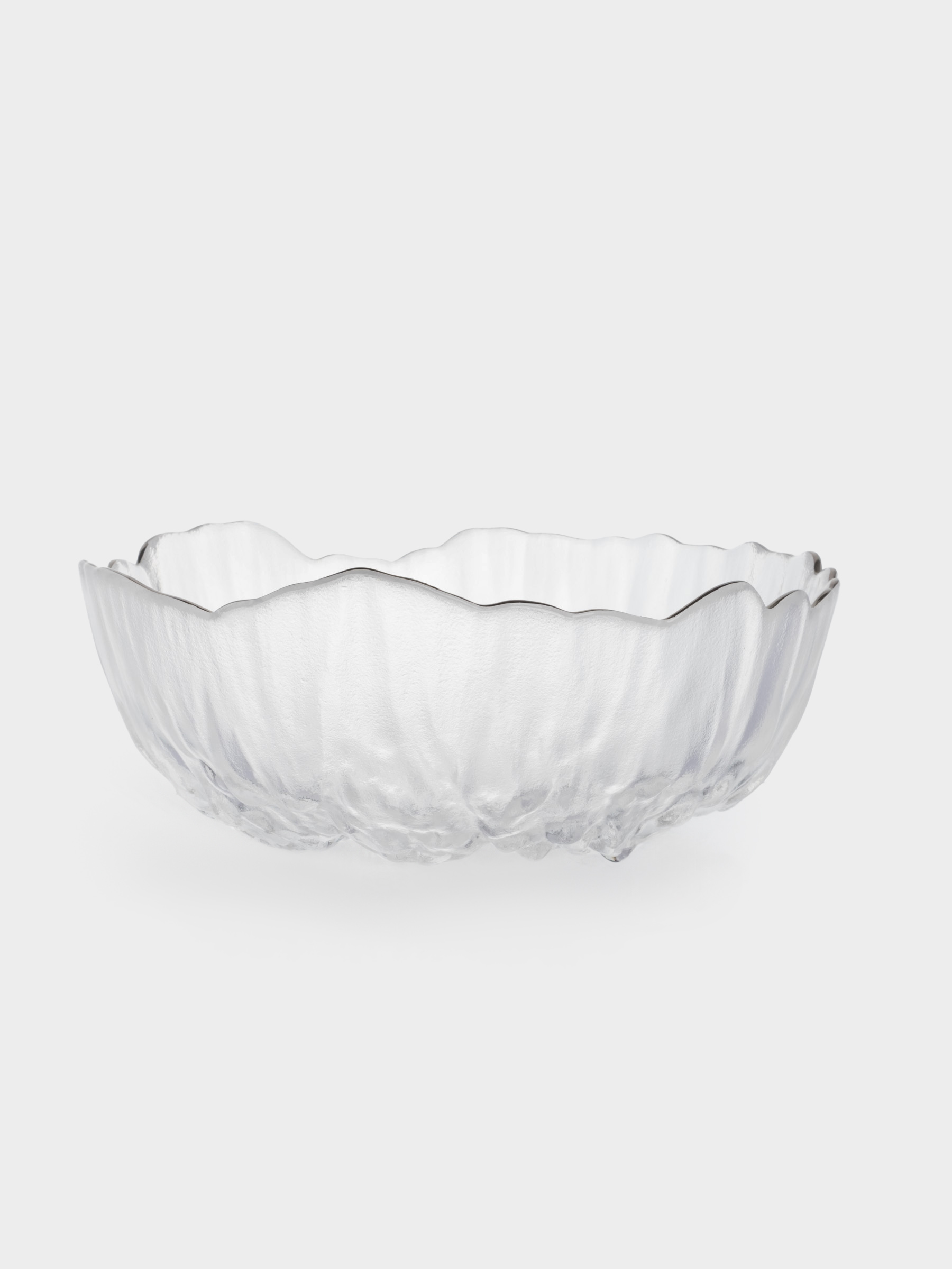 Салатник, 20х8 см, 1,2 л, стекло, с серебристым кантом, мятая фактура, Piano