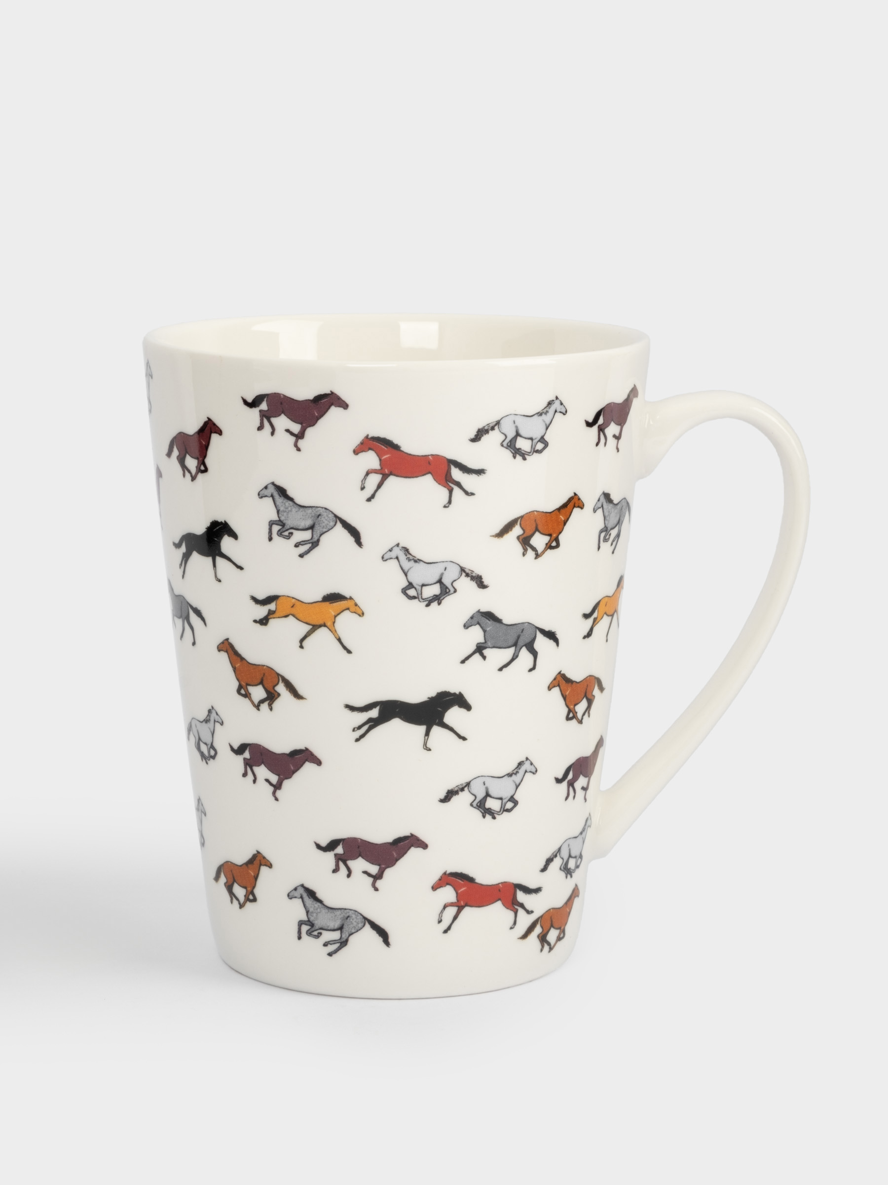 Кружка, 420 мл, фарфор N, белая, Бегущие лошади, Bright horse