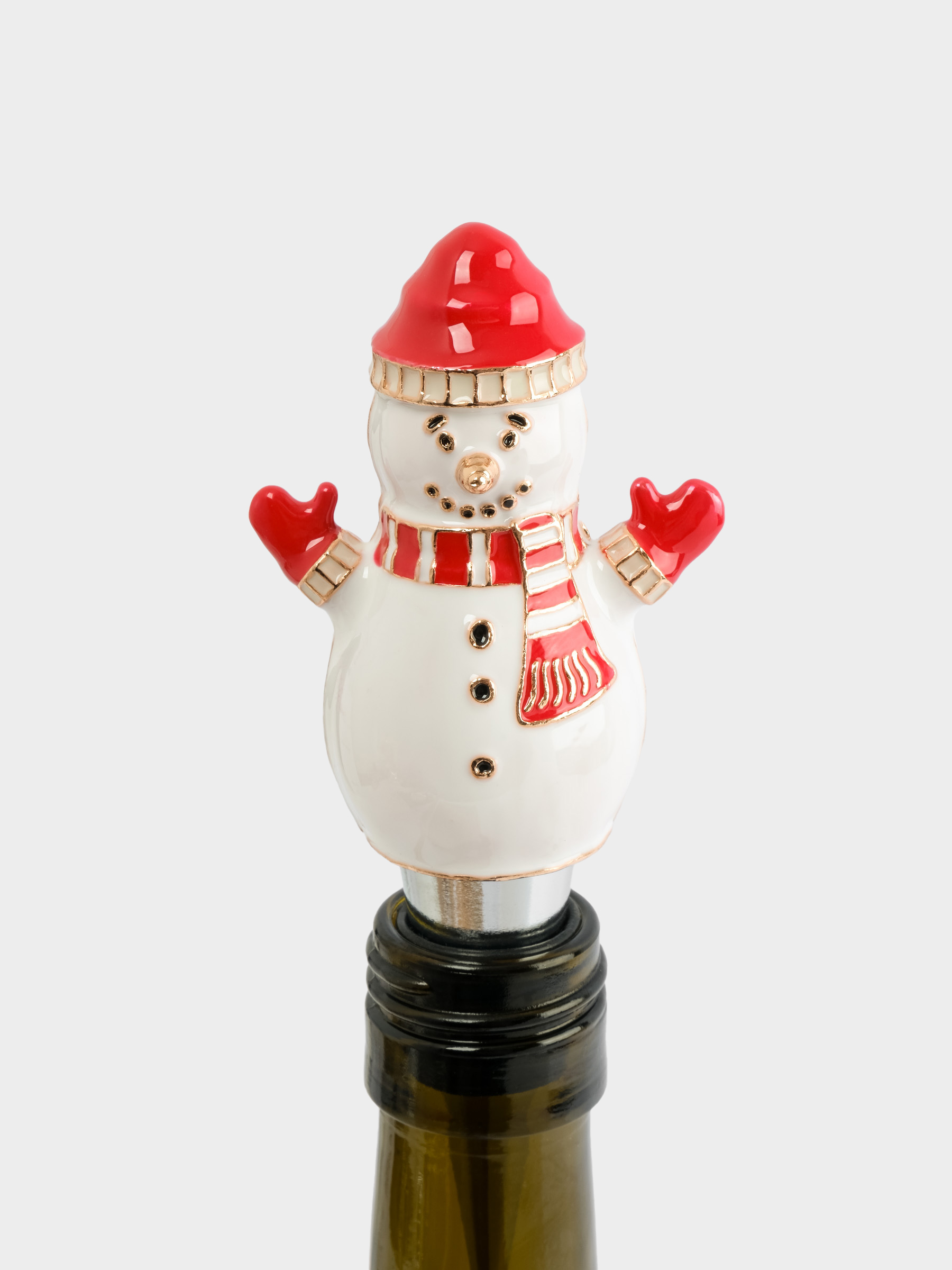 Пробка для винной бутылки с подвесками, 5 пр, металл/стразы, Снеговик, New year