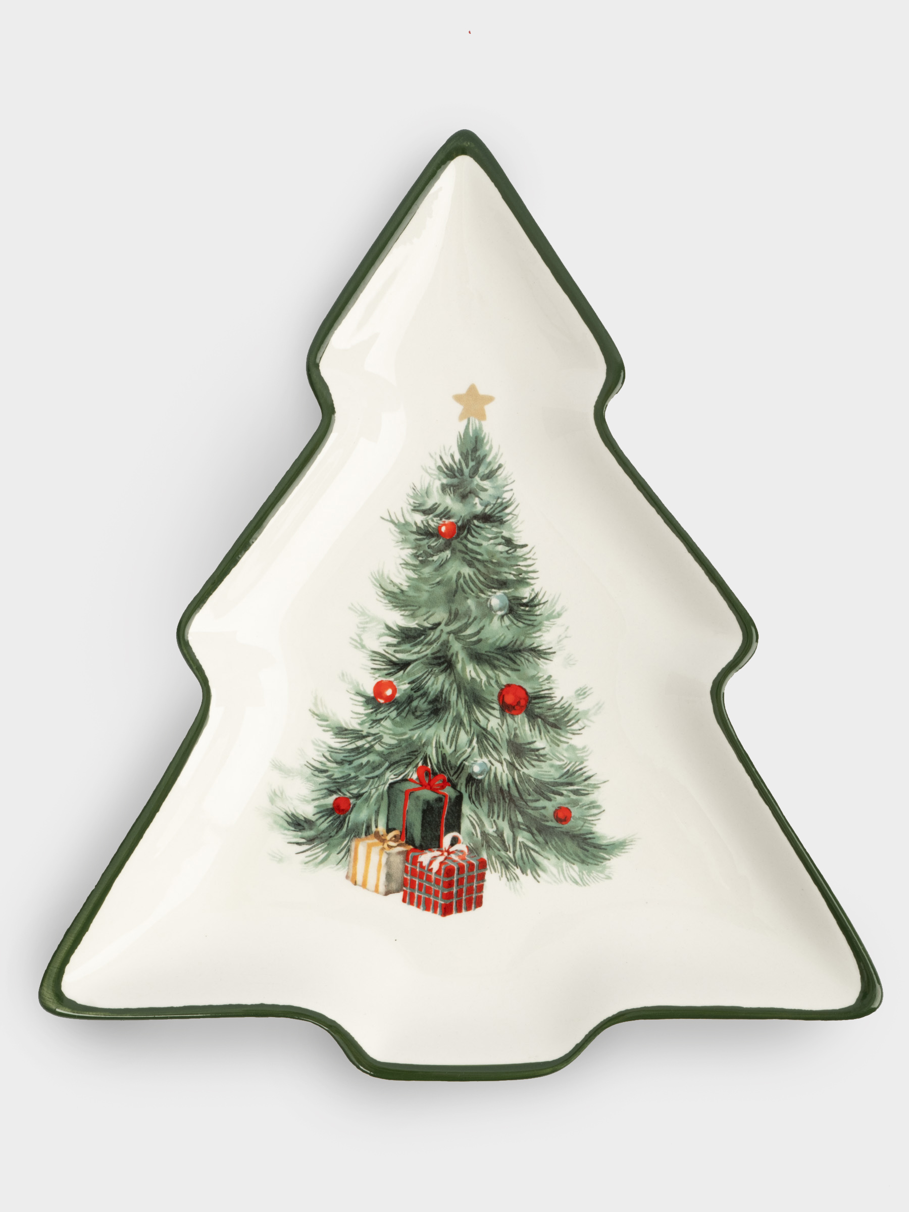 Блюдо, 23х20 см, керамика, зеленое, Елка с подарками, Festival