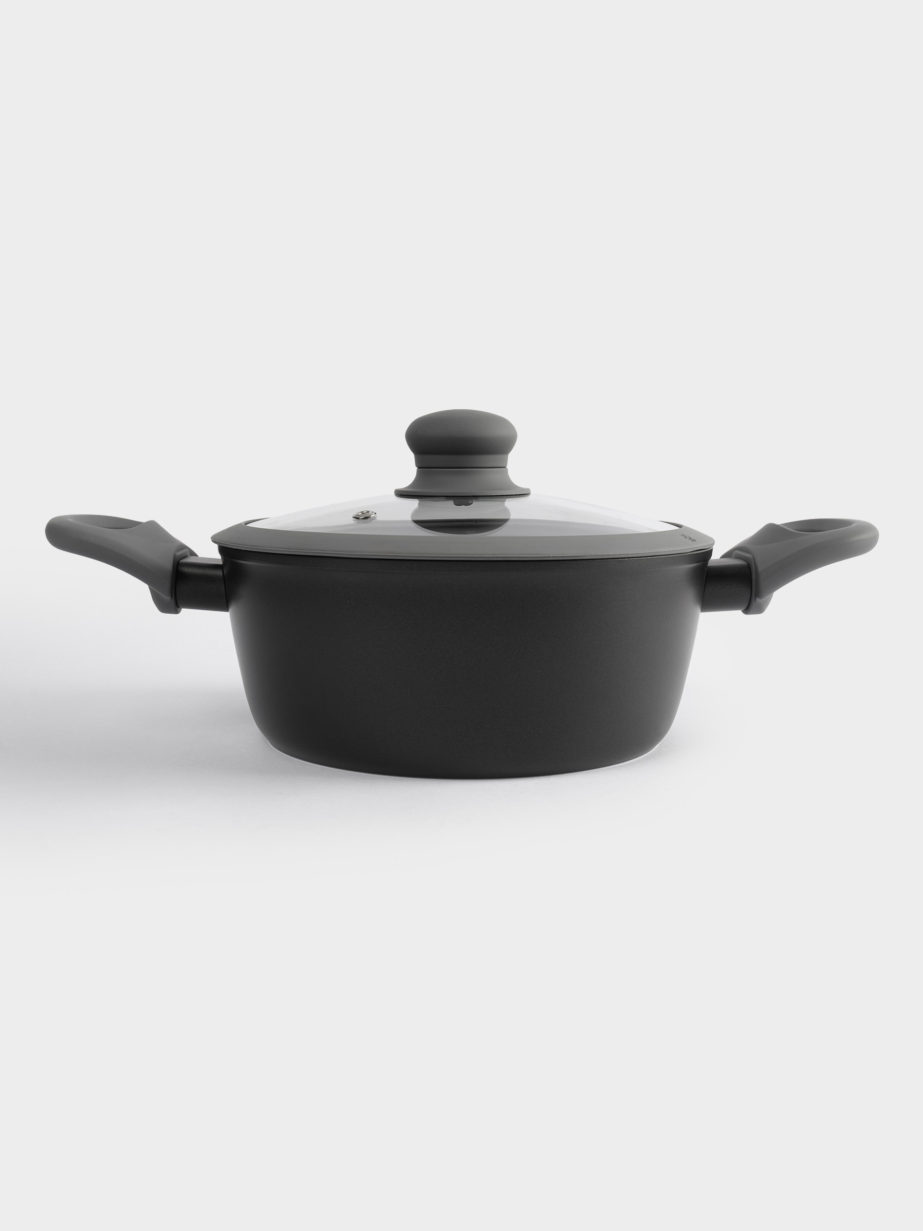 Кастрюля, 20 см, 2,3 л, с крышкой, с покрытием, алюминий, серо-черная, Robust