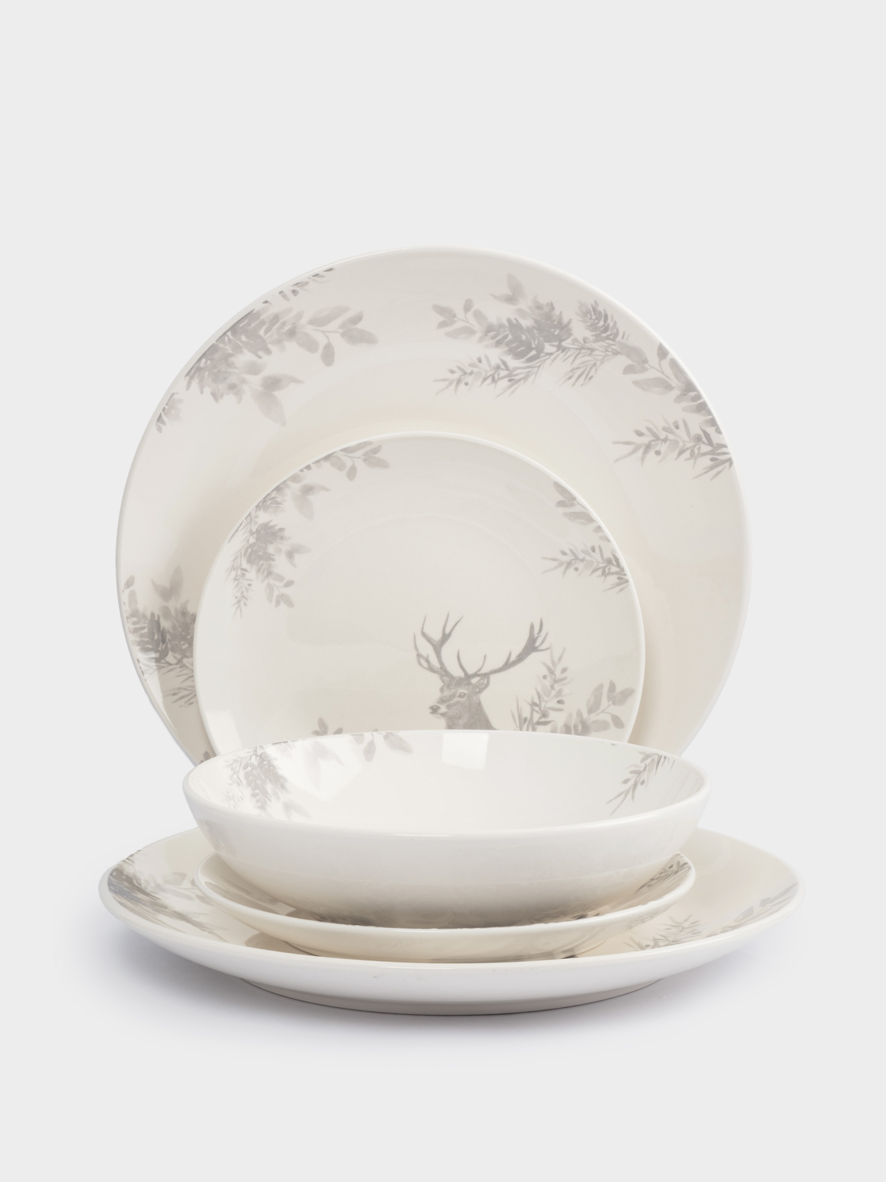 Сервиз обеденный, 6 перс, 18 пр, керамика, Олень и шишки, Maral grey
