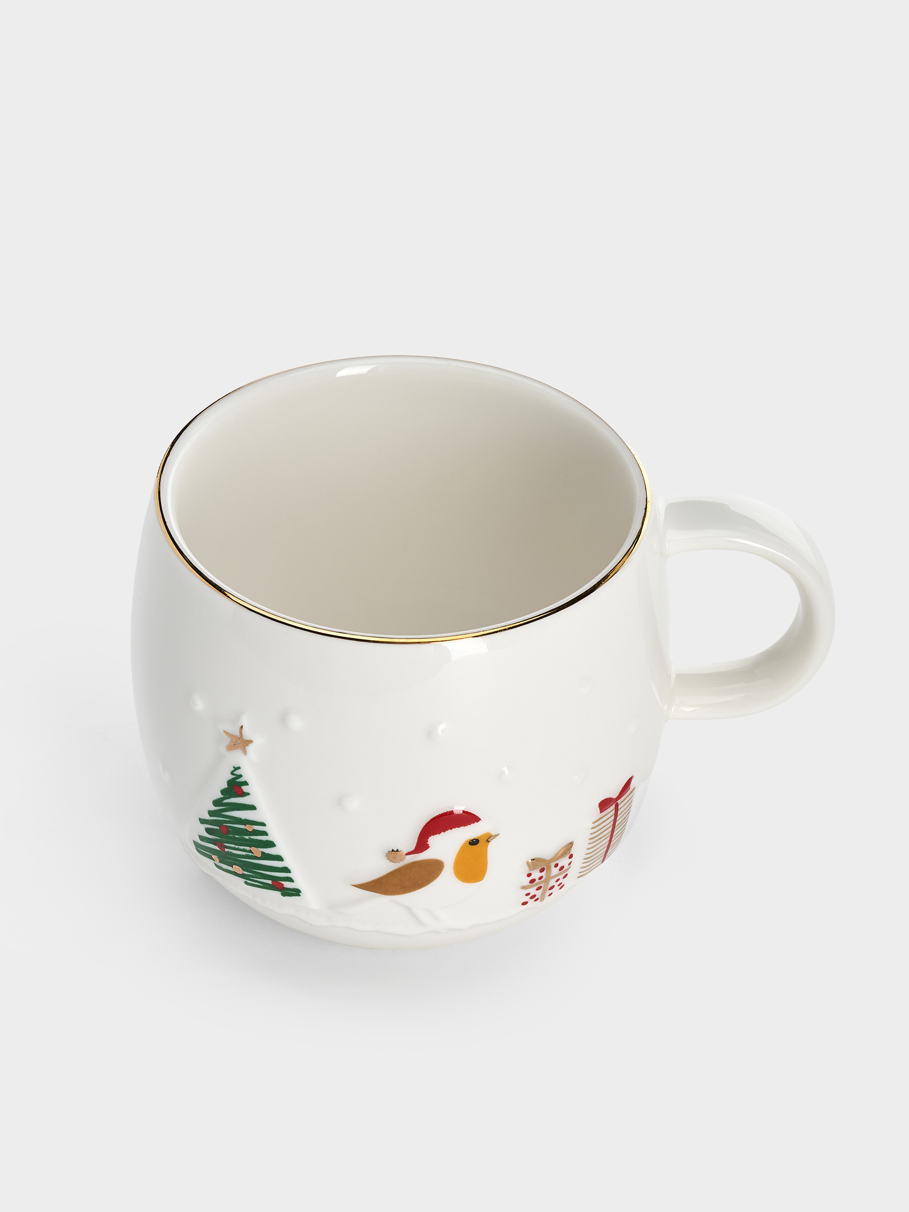 Кружка, 400 мл, фарфор P, белая, с золотым кантом, Птичка, Let It Snow