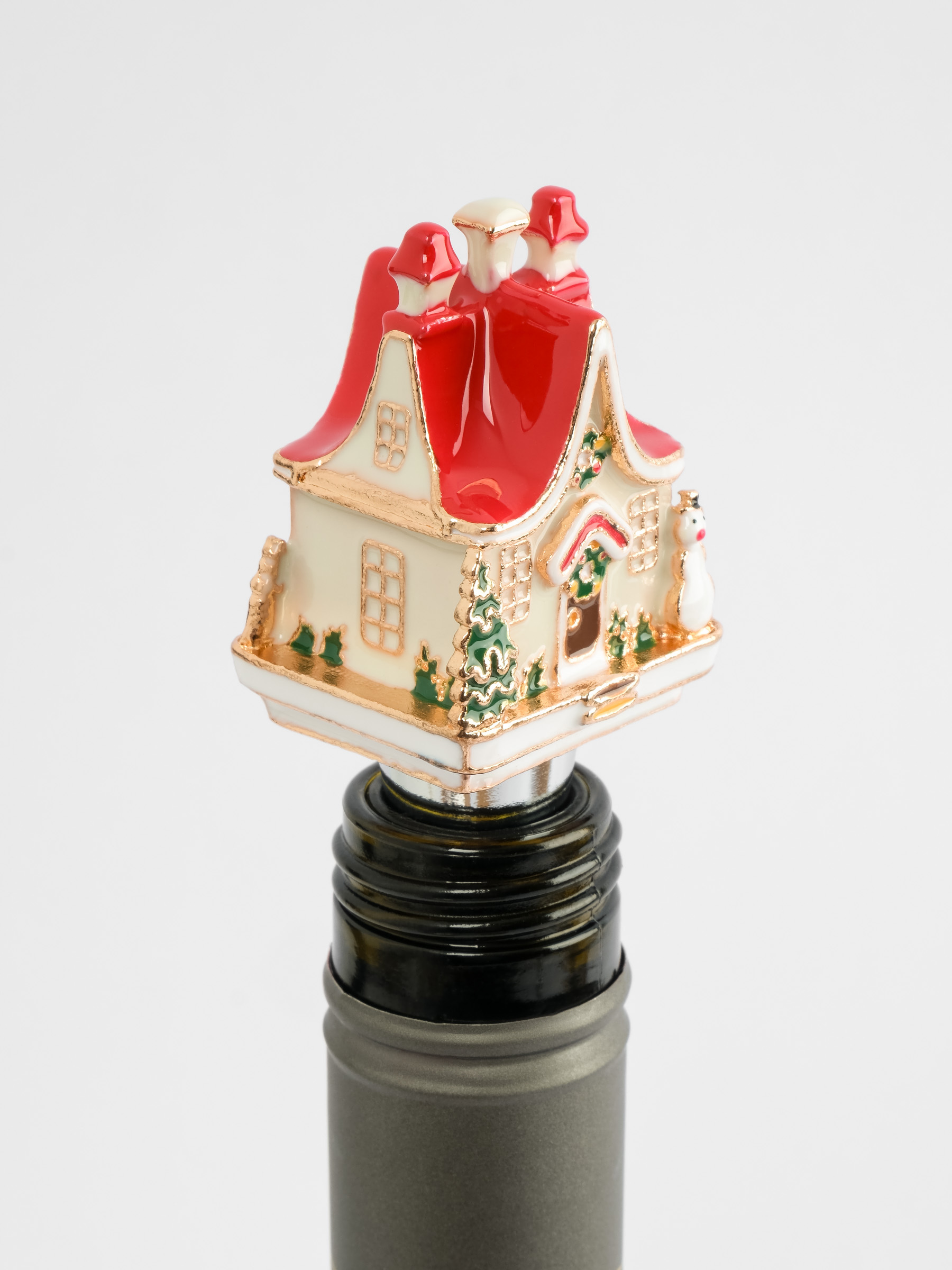 Пробка для винной бутылки с подвесками, 5 пр, металл/бусины, Домик в снегу, New year