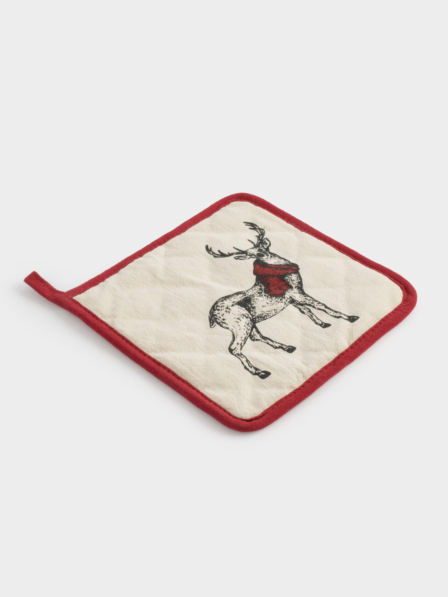 Прихватка, 20x20 см, хлопок, серо-бежевая, Олень в шарфе, Deer