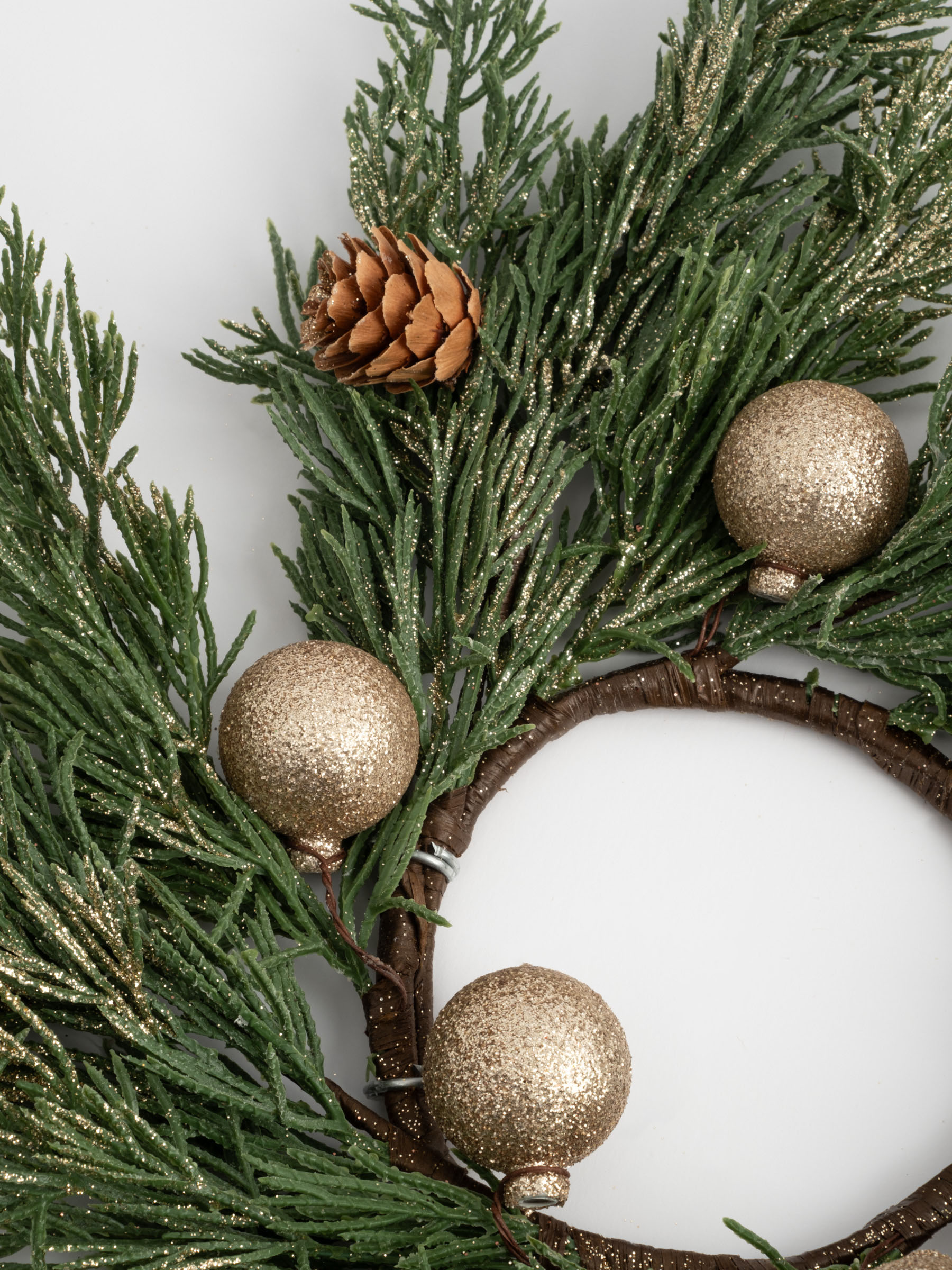 Венок декоративный, 10/40 см, пластик/пенопласт, Золотые шары, Interior natural