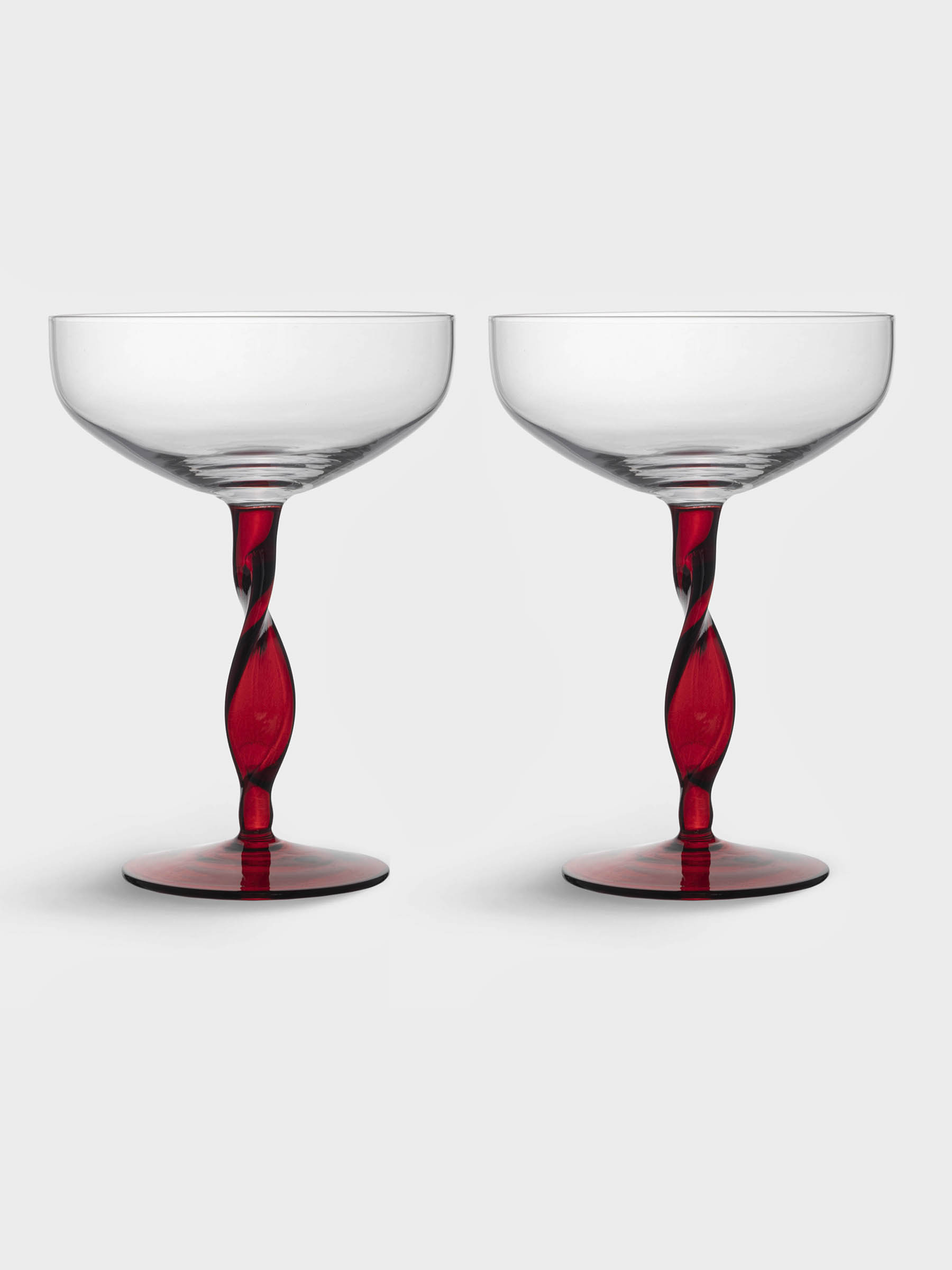 Бокал-креманка для шампанского, 370 мл, 2 шт, стекло, красная ножка, Villalago