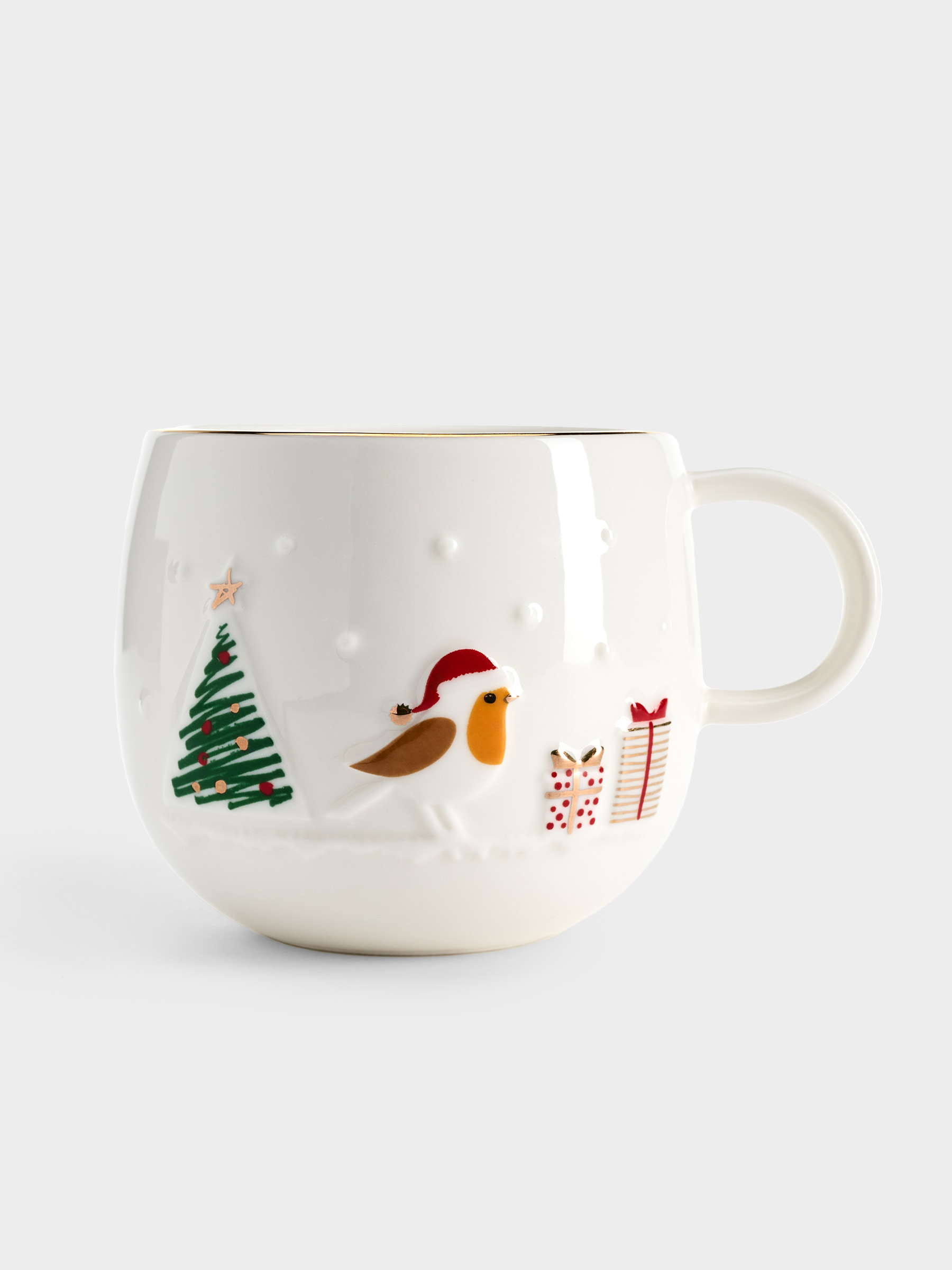 Кружка, 400 мл, фарфор P, белая, с золотым кантом, Птичка, Let It Snow
