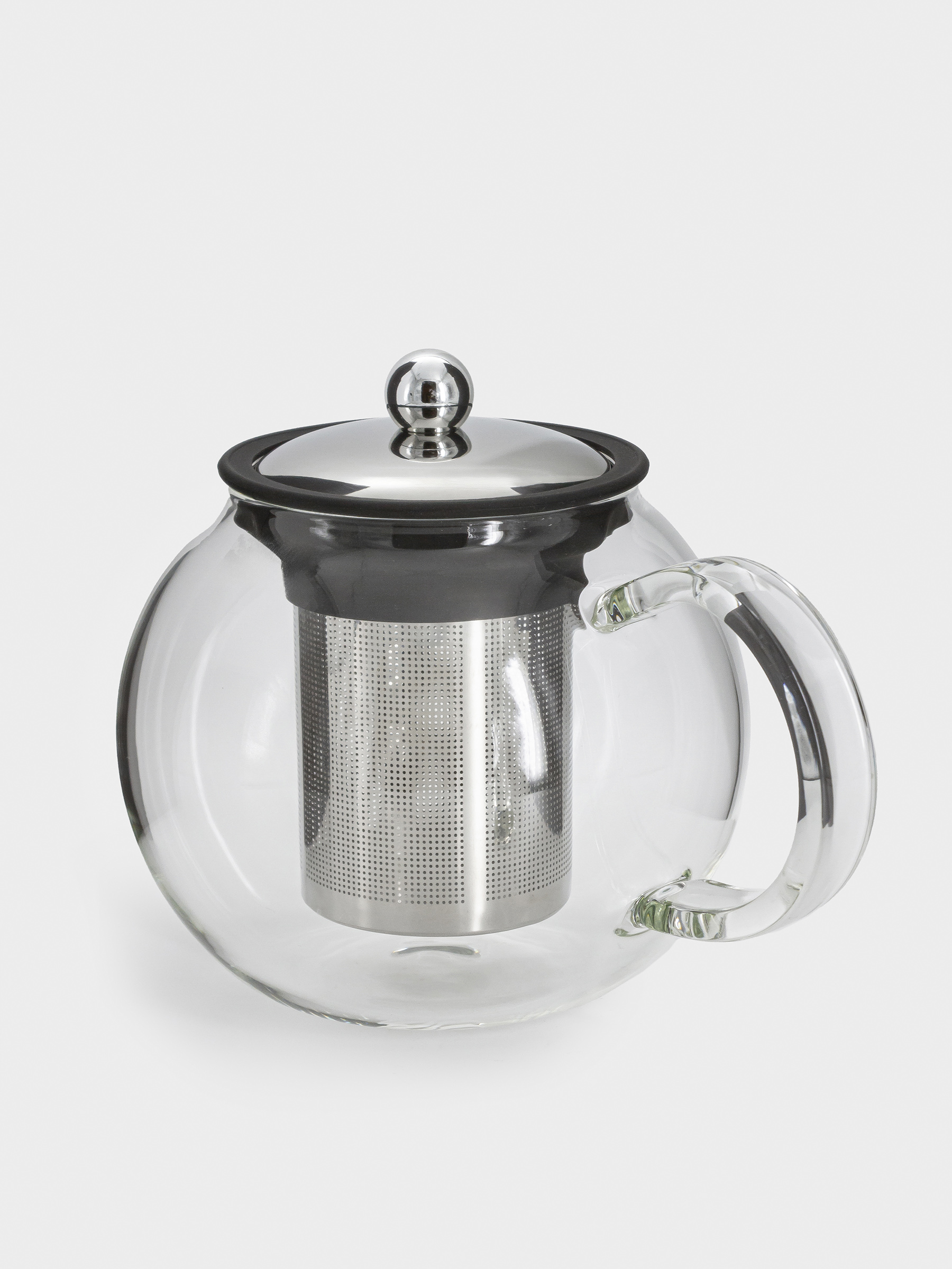 Чайник заварочный, 1,2 л, стекло Б/сталь/силикон, серебристо-черный, Base black