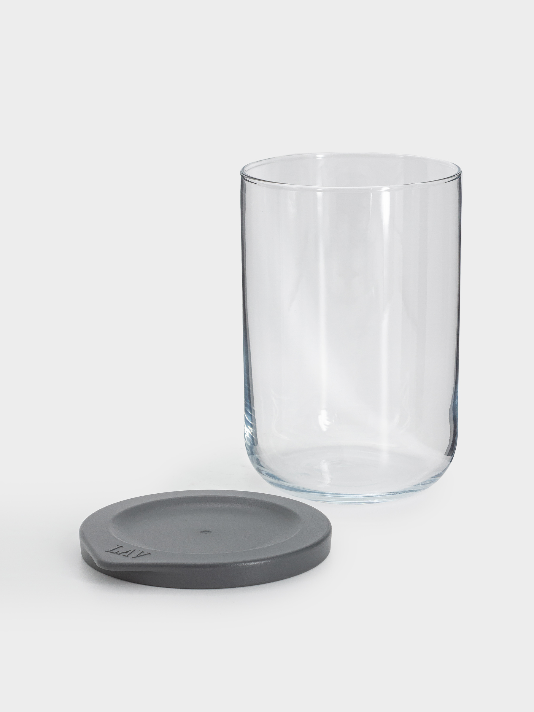 Емкость для хранения, 15х10 см, 1 л, стекло/пластик, серая, Basic