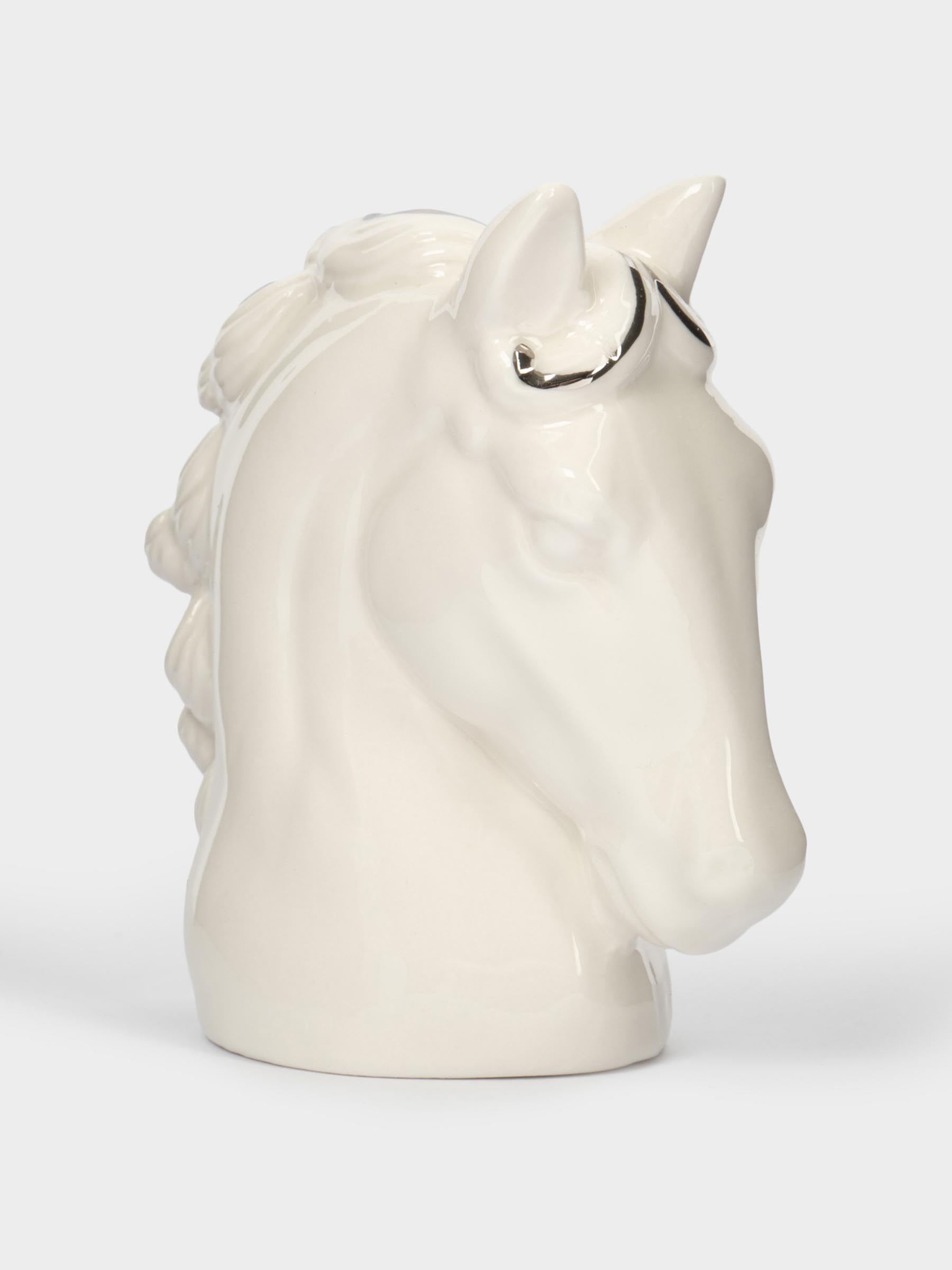 Емкость для соли или перца, 8 см, фарфор P, бело-серебристая, Конь, Horse