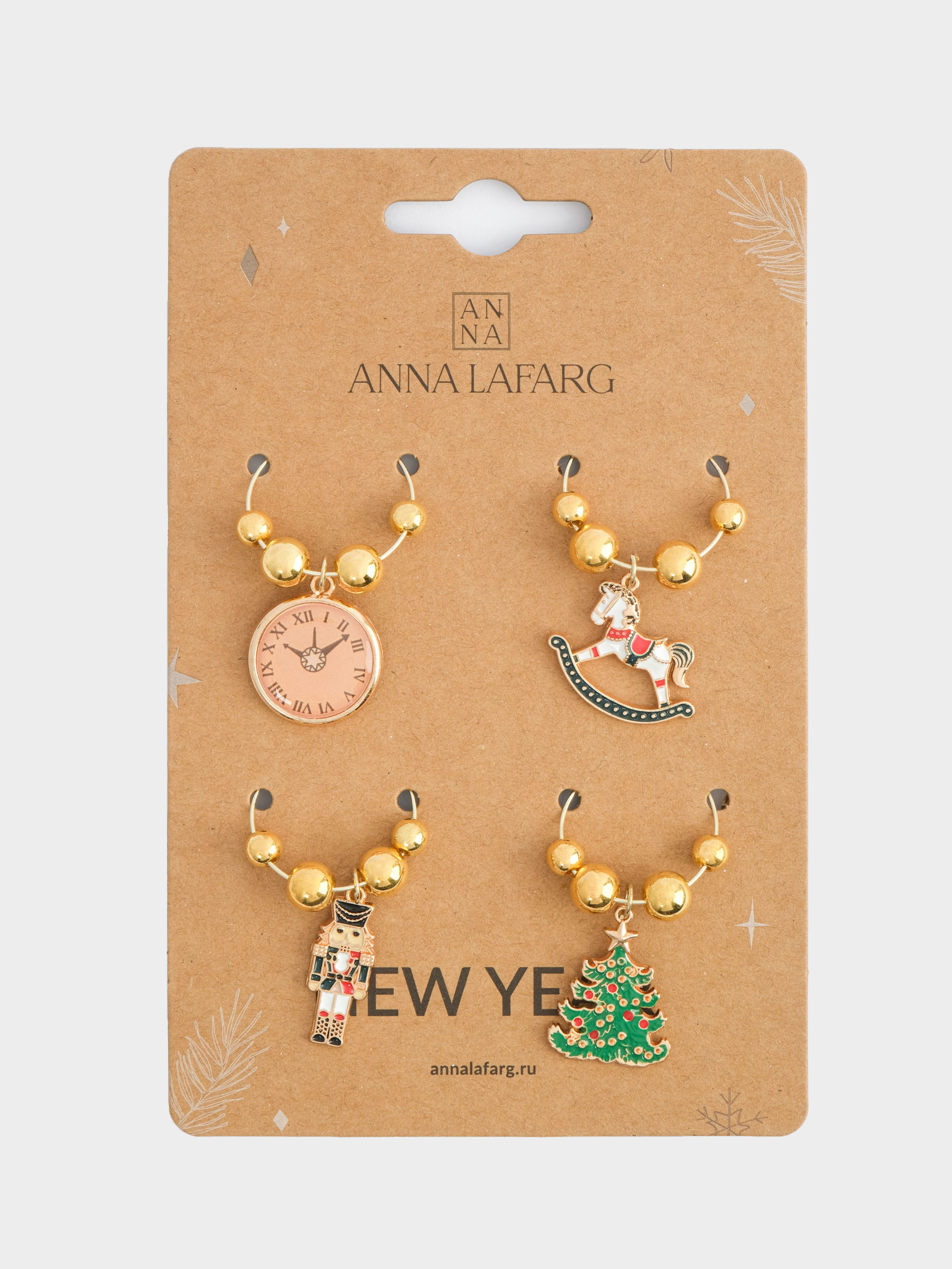 Подвеска для бокала, 4 шт, металл/стразы, Елка с игрушками, New year