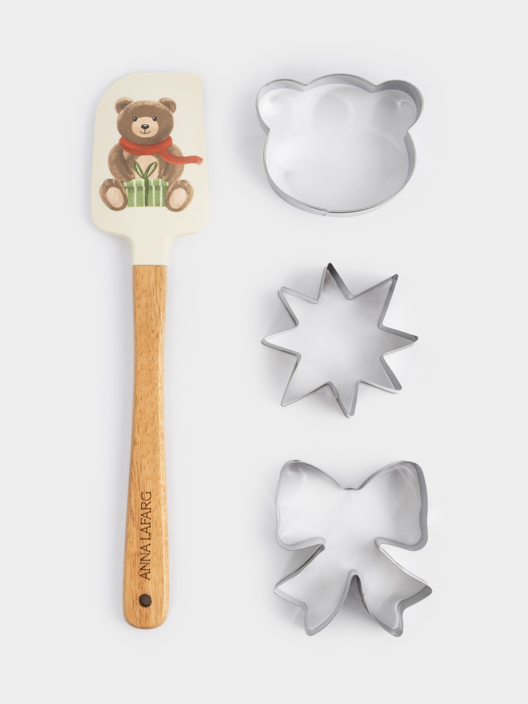 Набор для выпечки, 4 пр, лопатка/формы, силикон/дерево/сталь, Медведь и елка, New year