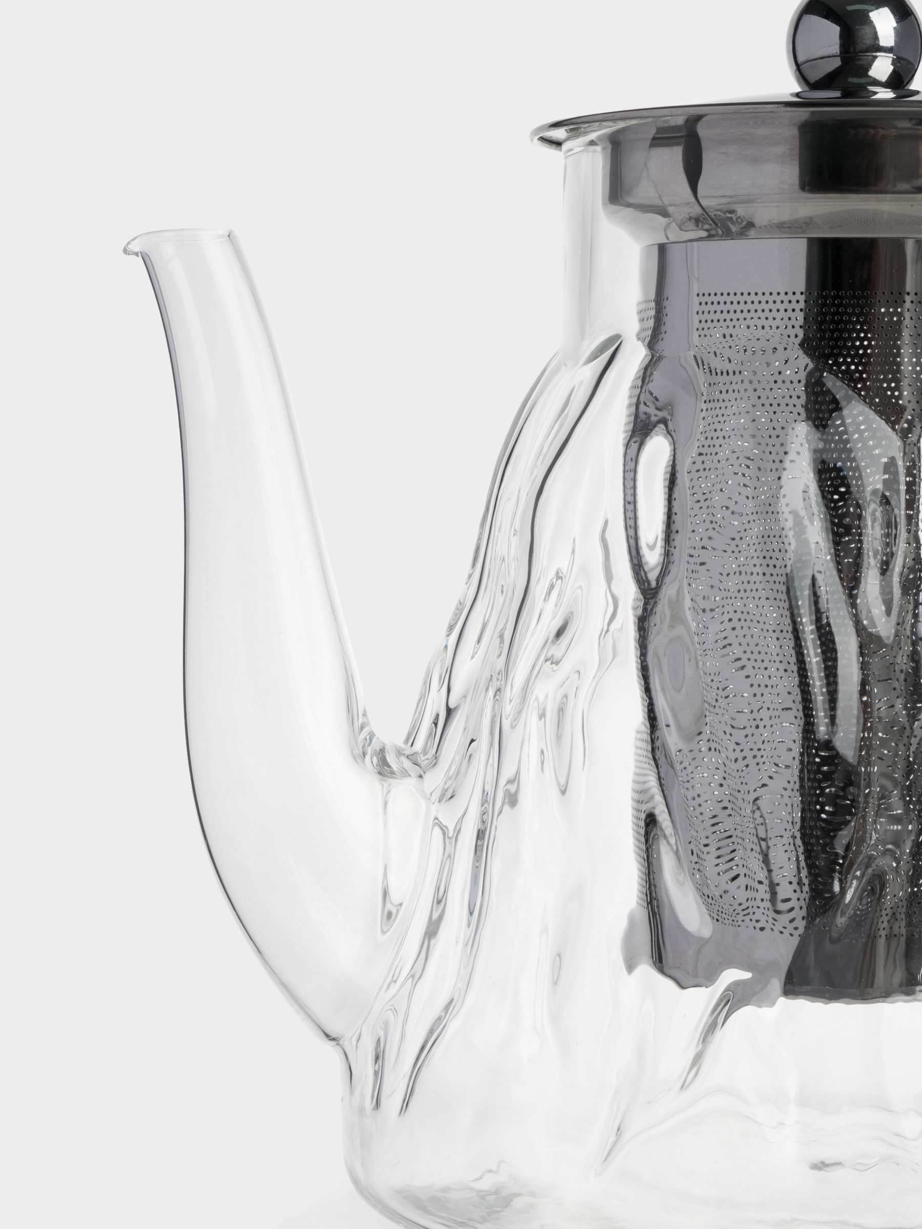 Чайник заварочный, 1 л, стекло Б/сталь, Мятая фактура