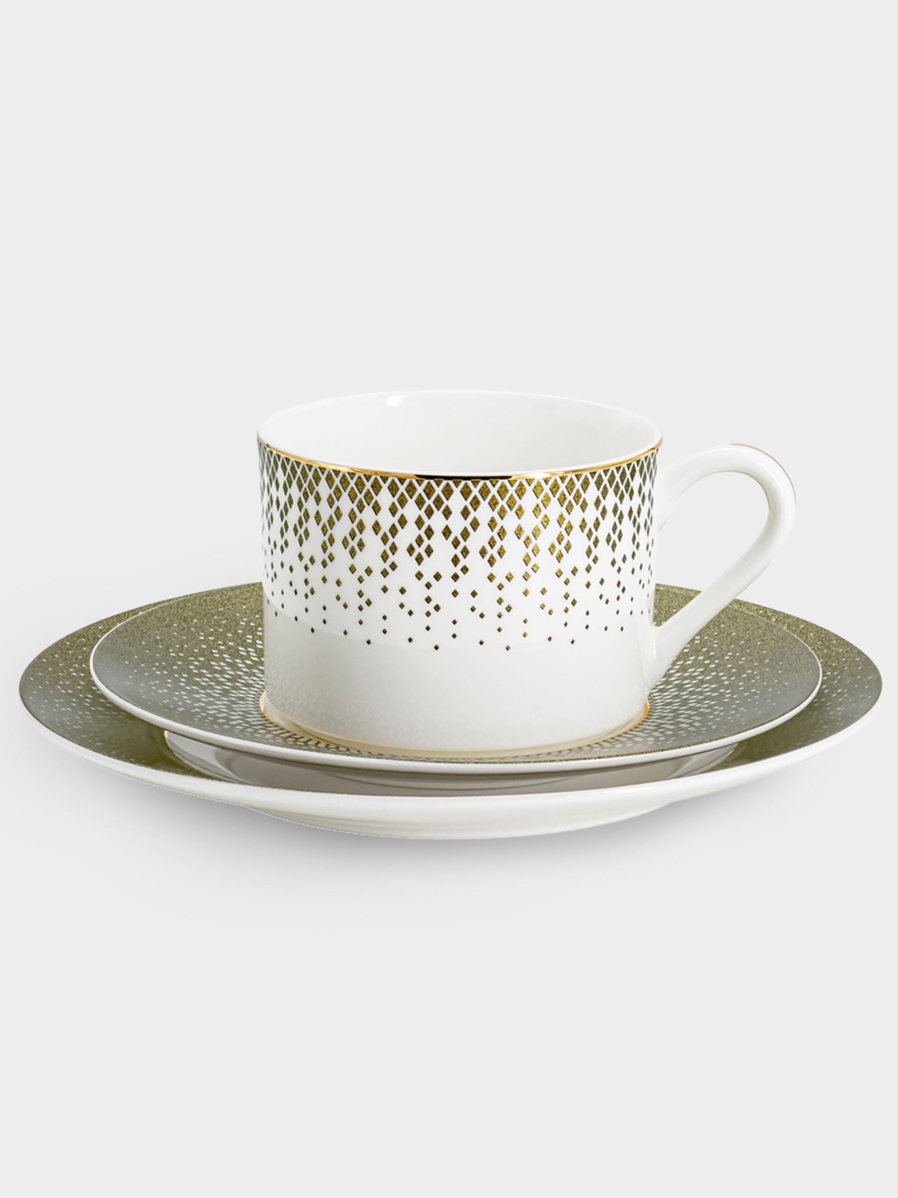 Сервиз чайный, 12 перс, 40 пр, фарфор F, бело-зеленый, с золотистым кантом, матовый, Virtus