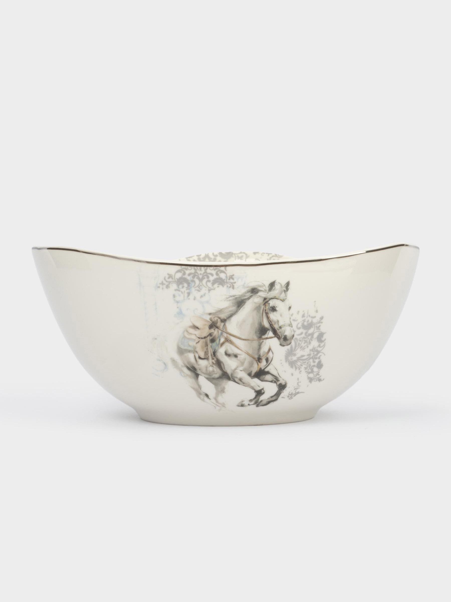 Салатник, 21х11 см, 1,8 л, фарфор N, белый, с серебристым кантом, Конь, White horse