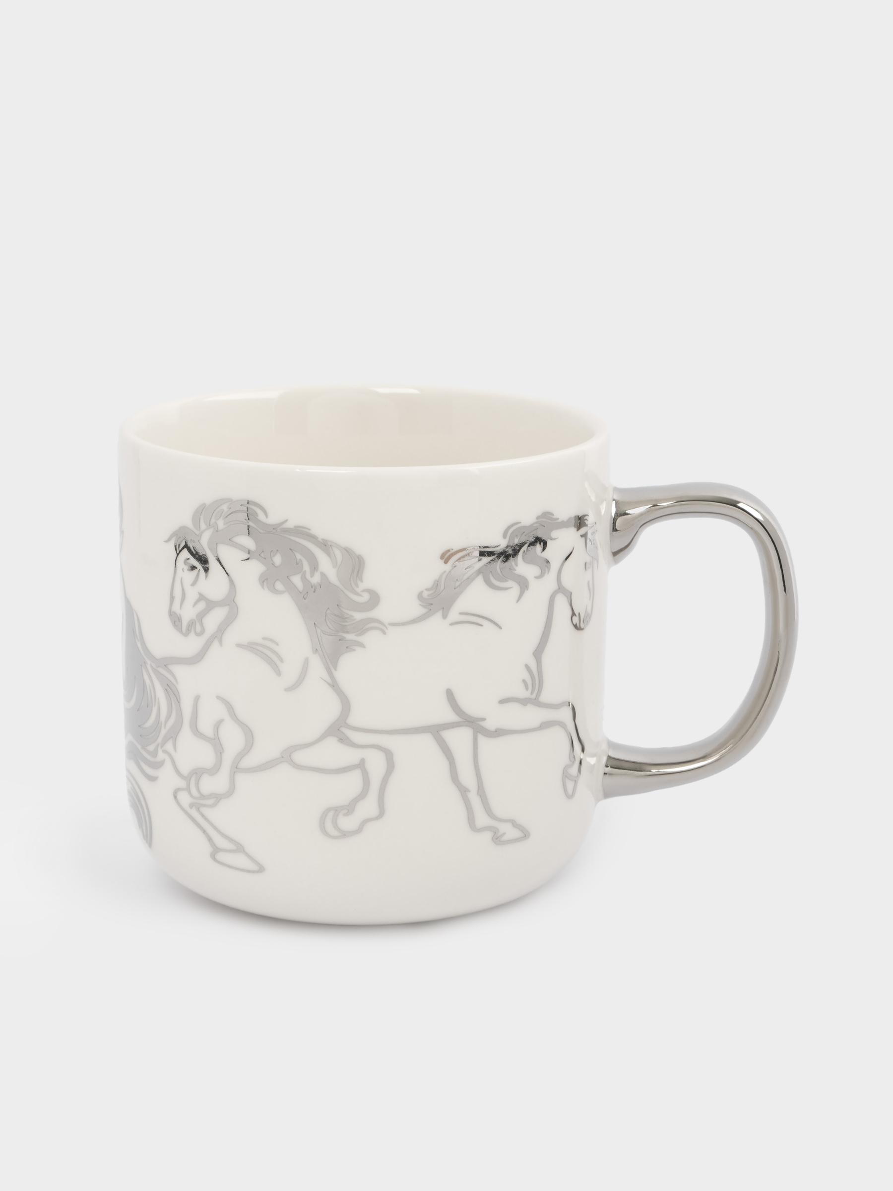 Кружка, 400 мл, фарфор N, бело-серебристая, Лошади, Horse
