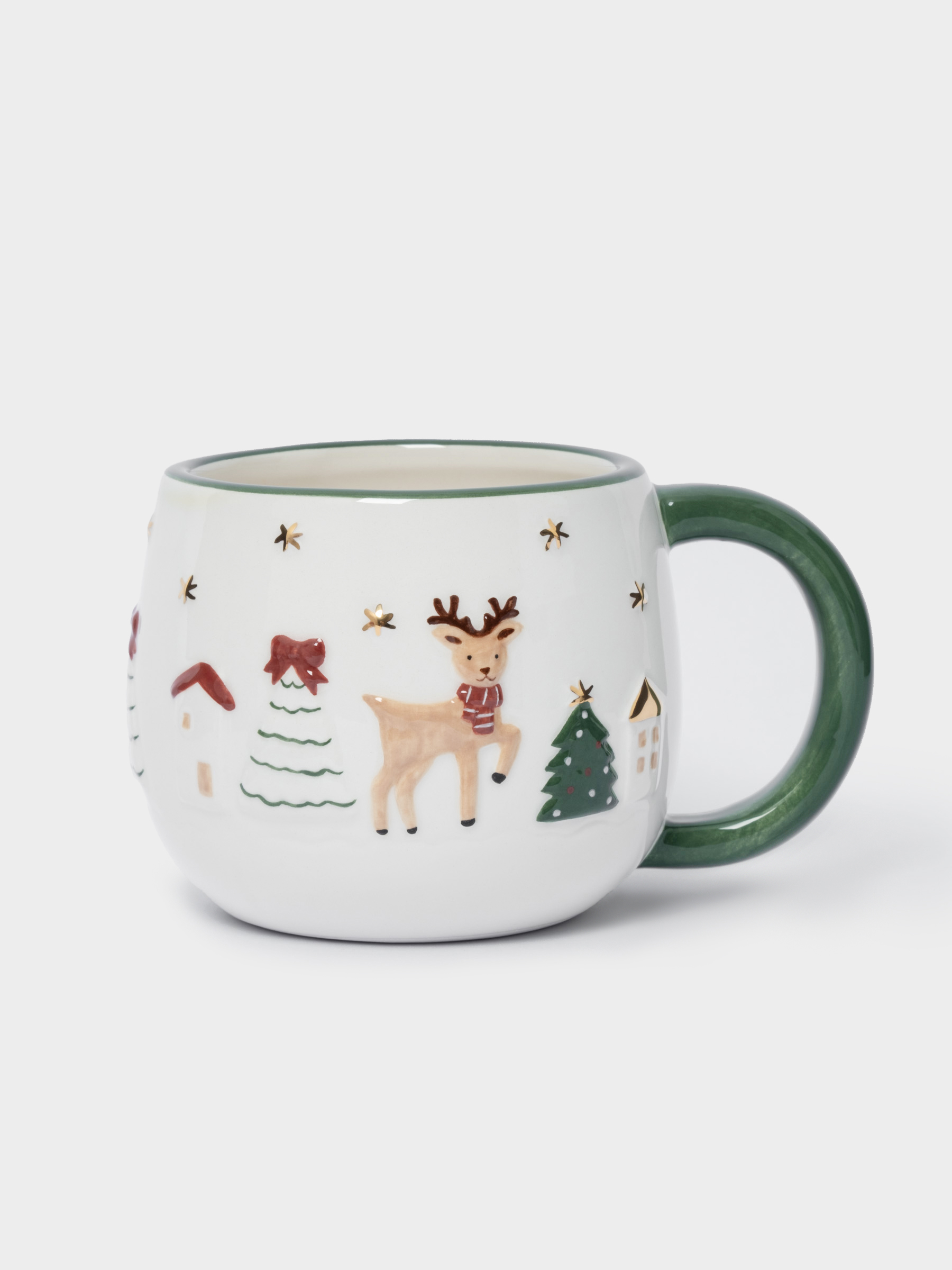 Кружка, 400 мл, 2 шт, керамика, зеленая/красная, Олень и Кот, New year