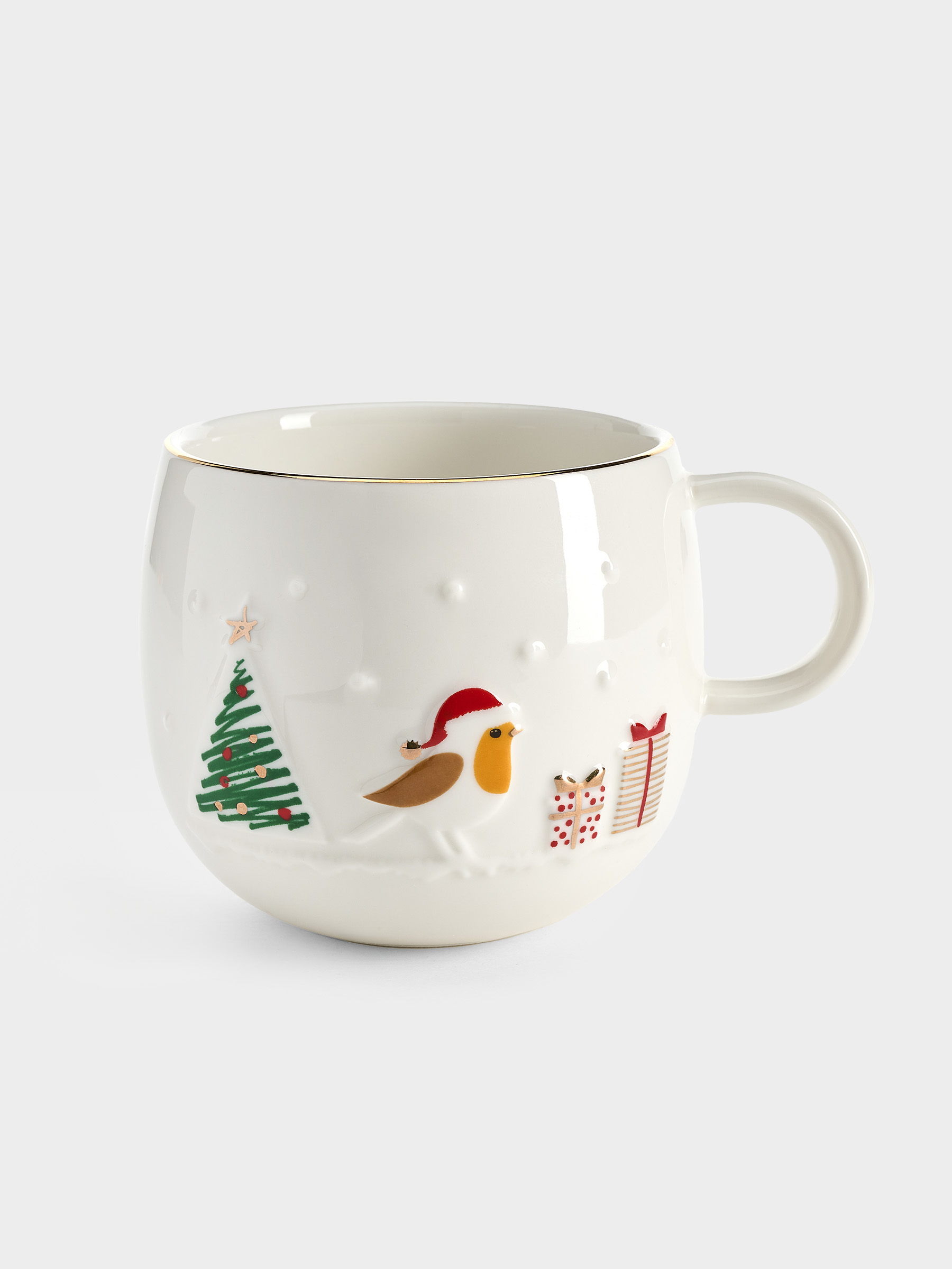 Кружка, 400 мл, фарфор P, белая, с золотым кантом, Птичка, Let It Snow