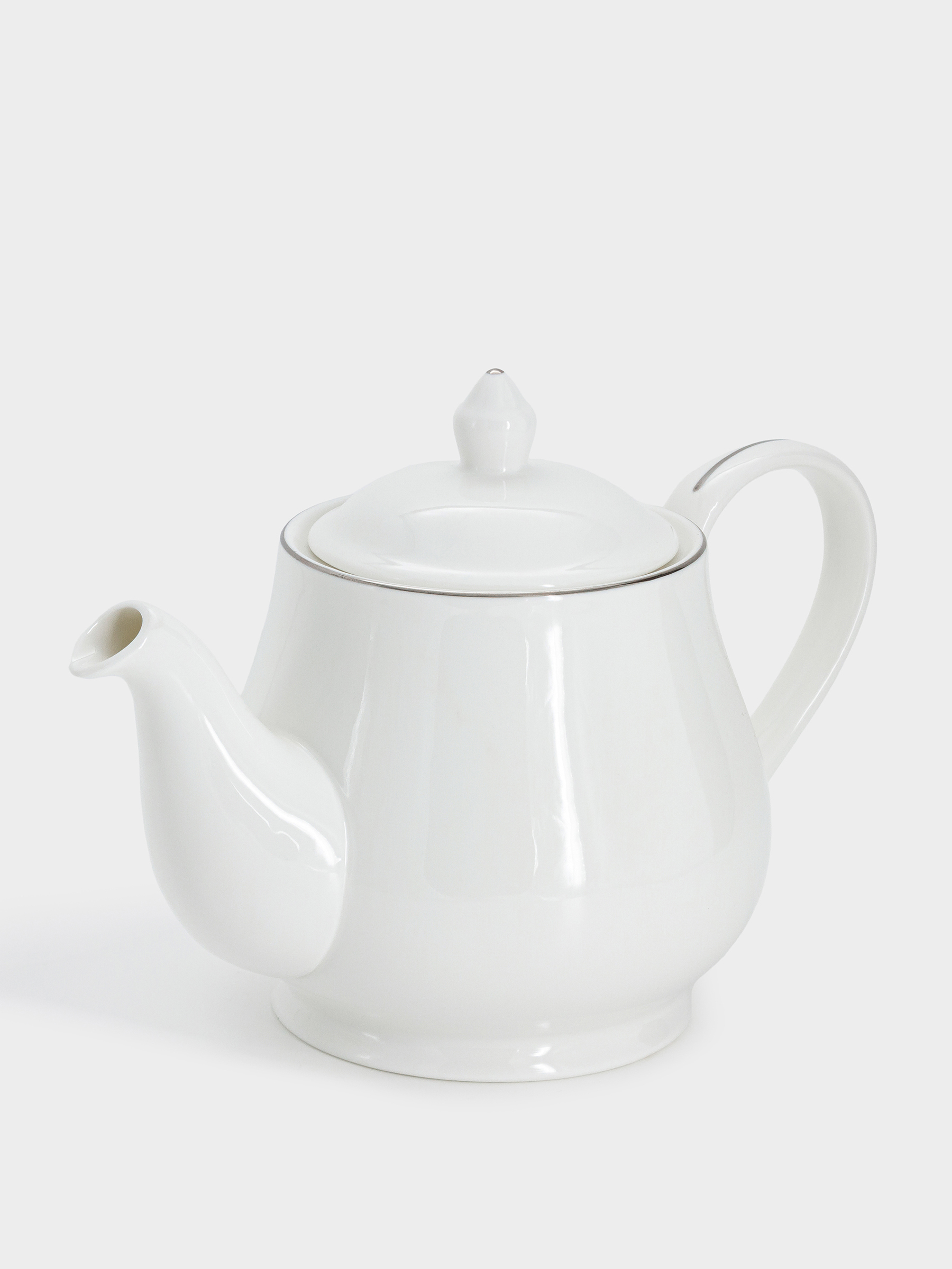 Чайник заварочный, 1 л, фарфор P, белый, с серебристым кантом, White Platinum
