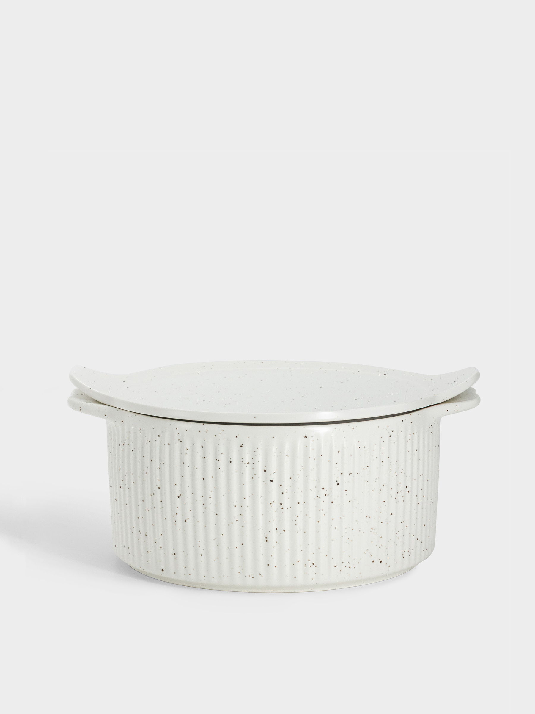 Кастрюля, 3 л, с крышкой, фарфор P, круглая, молочная, в крапинку, Speckle