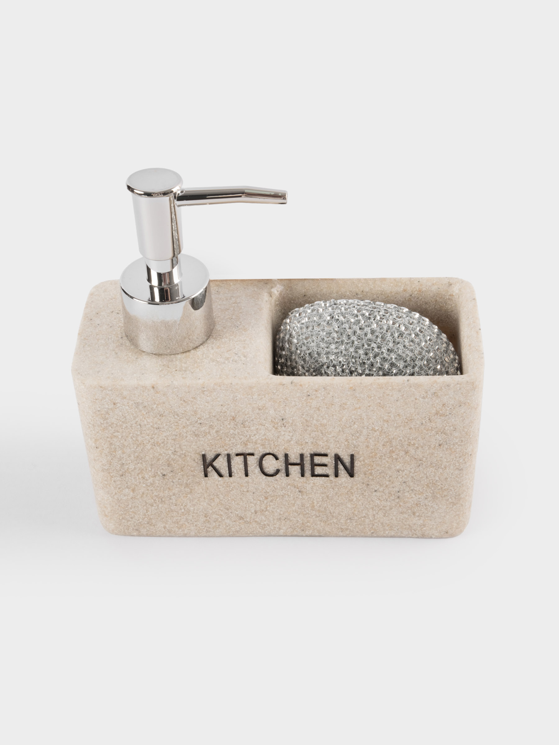 Диспенсер для моющего средства, 160 мл, органайзер, с губкой, полирезин/пластик, бежевый, Stone