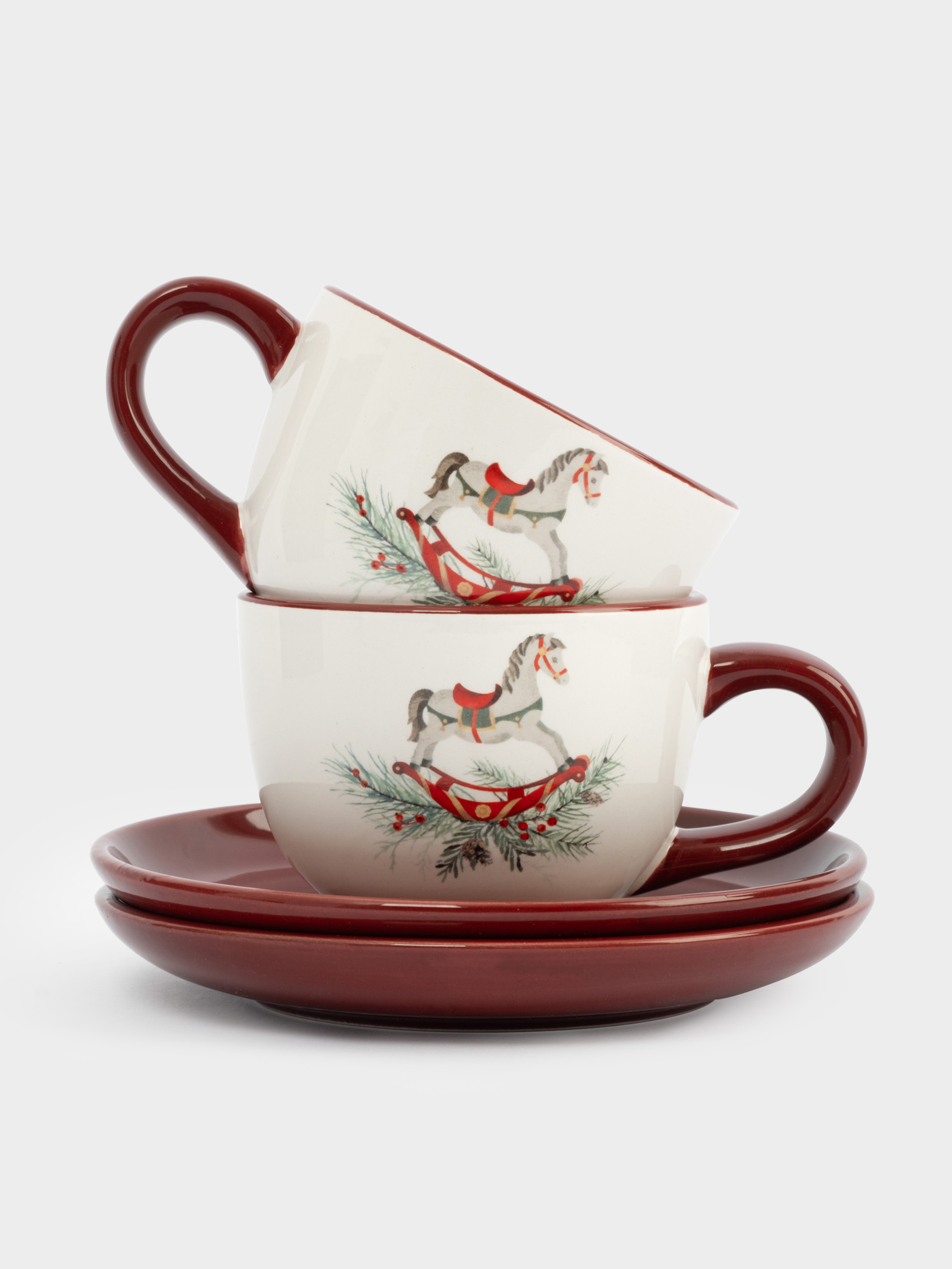 Пара чайная, 220 мл, 2 перс, 4 пр, керамика, красная, Лошадка, Festival