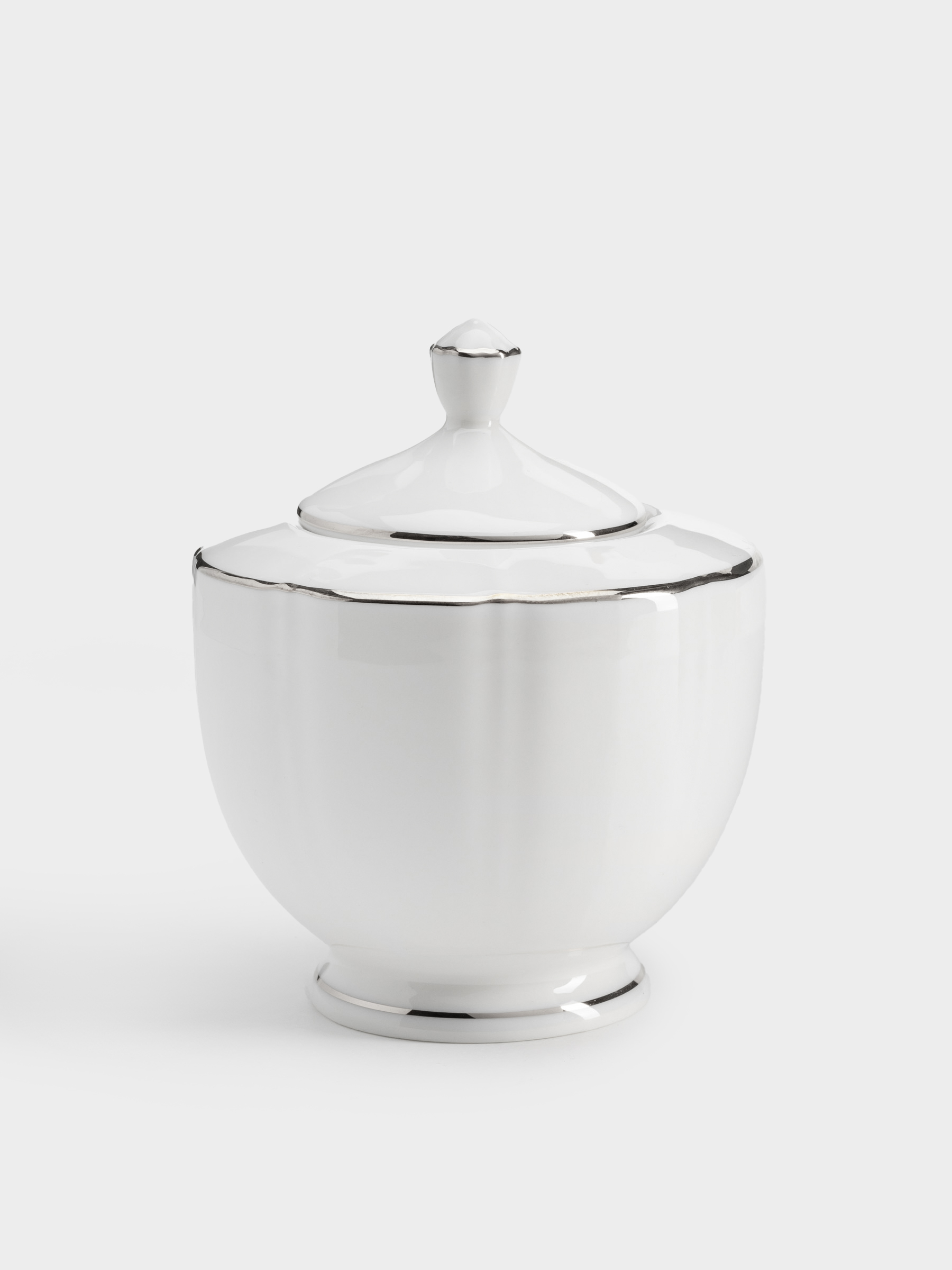 Сахарница, 10,5 см, 250 мл, фарфор F, белая, с серебристым кантом, Lotus silver