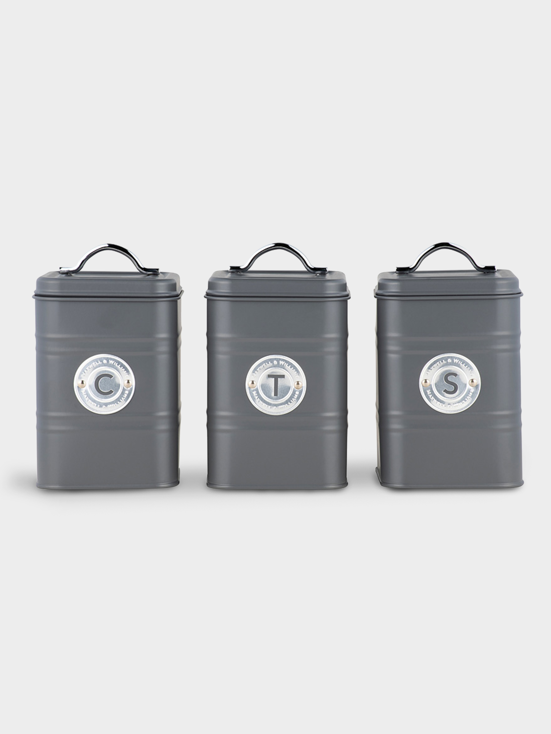 Набор банок для сыпучих продуктов, 3 пр, 1.45 л, h18 см, тёмно-серые, Grantham