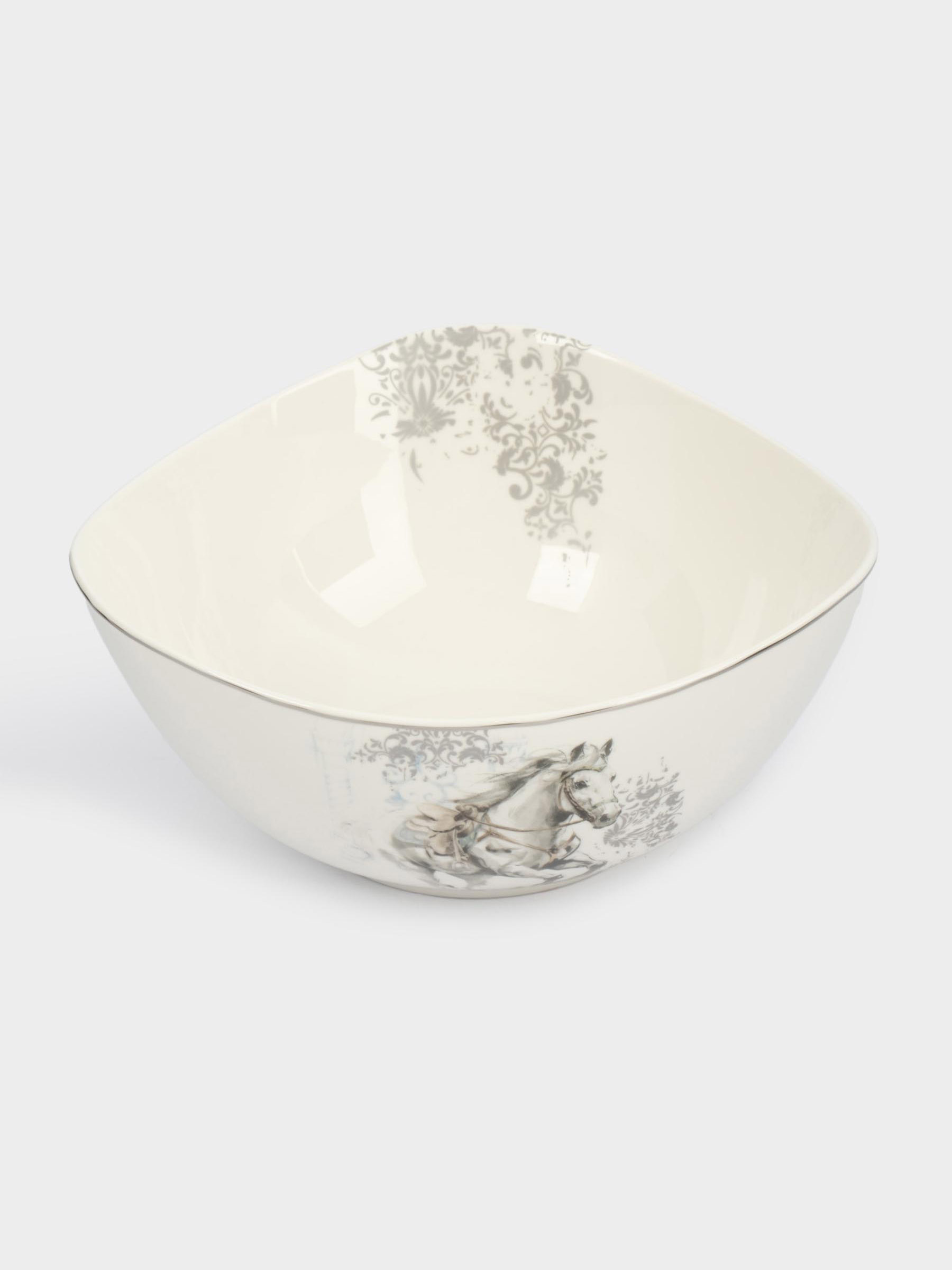 Салатник, 21х11 см, 1,8 л, фарфор N, белый, с серебристым кантом, Конь, White horse