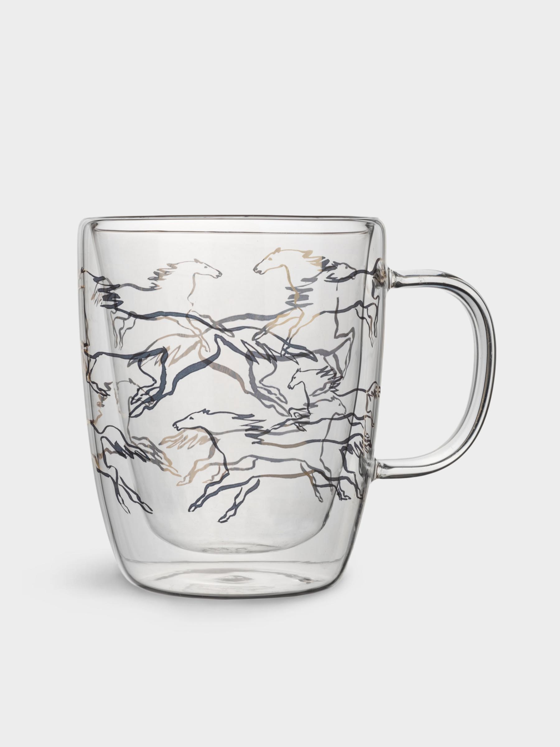 Кружка, 370 мл, стекло Б, золотистая, Кони, Wind-Horse