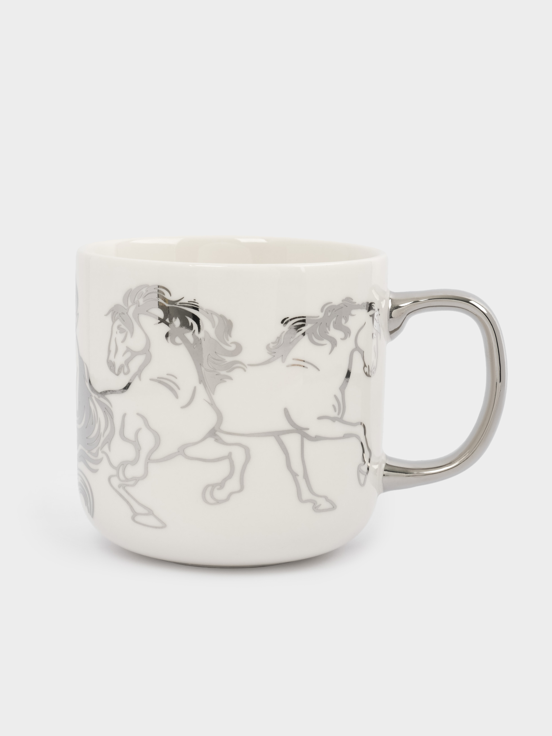 Кружка, 400 мл, фарфор N, бело-серебристая, Лошади, Horse
