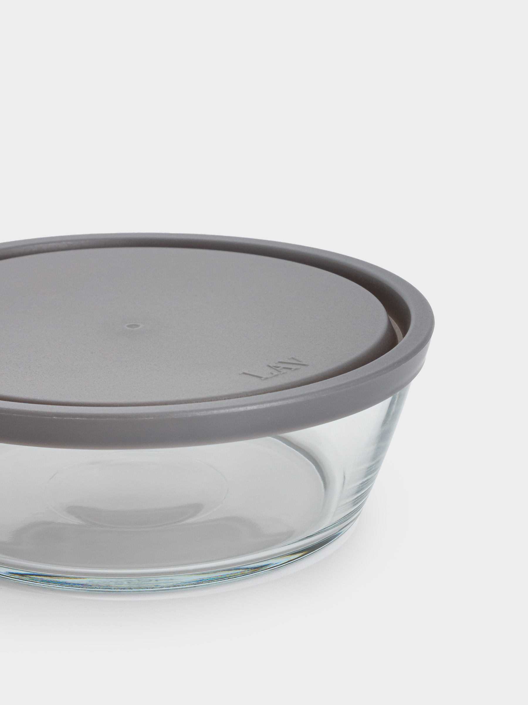 Контейнер, 1,1 л, стекло/пластик, круглый, серый, Basis