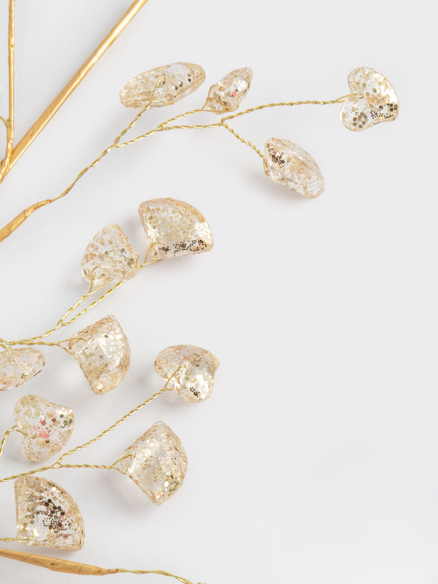 Ветка декоративная, 62 см, пластик/металл, золотистая, Кристаллы, Interior gold