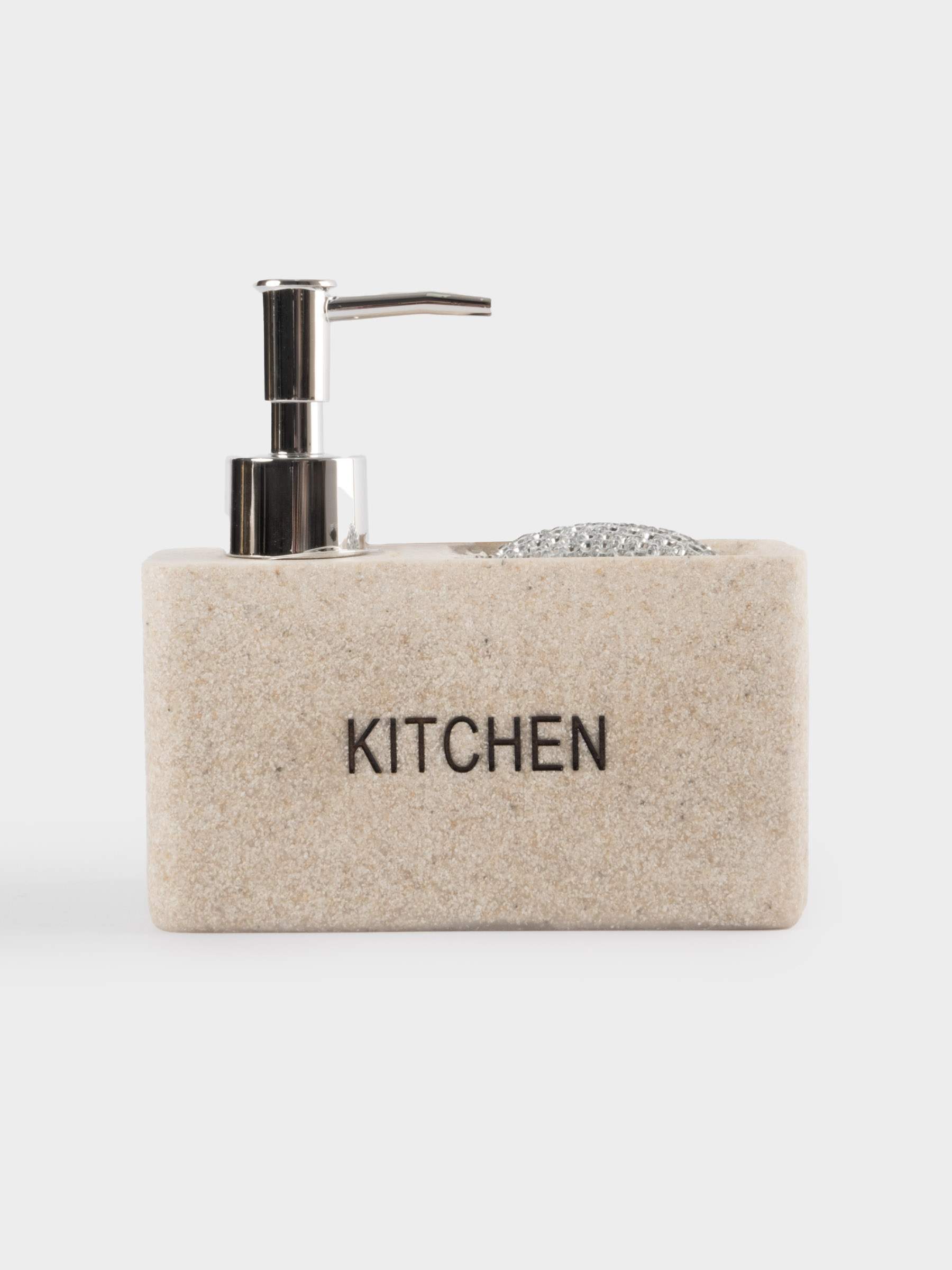 Диспенсер для моющего средства, 160 мл, органайзер, с губкой, полирезин/пластик, бежевый, Stone