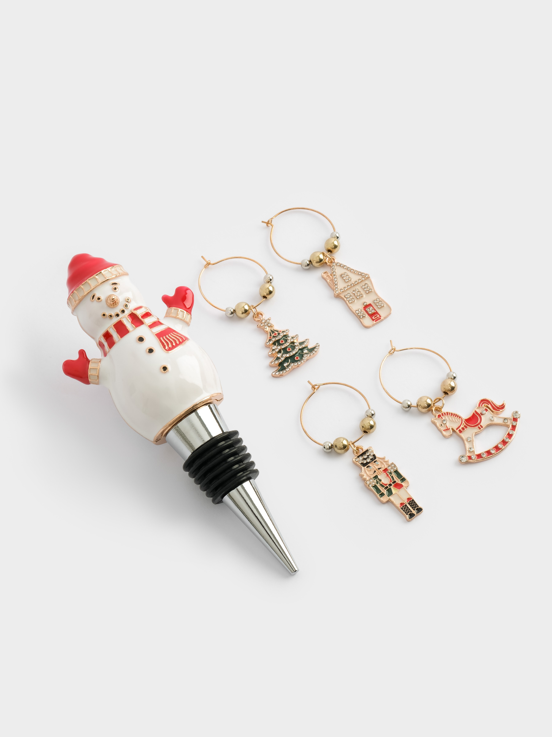 Пробка для винной бутылки с подвесками, 5 пр, металл/стразы, Снеговик, New year