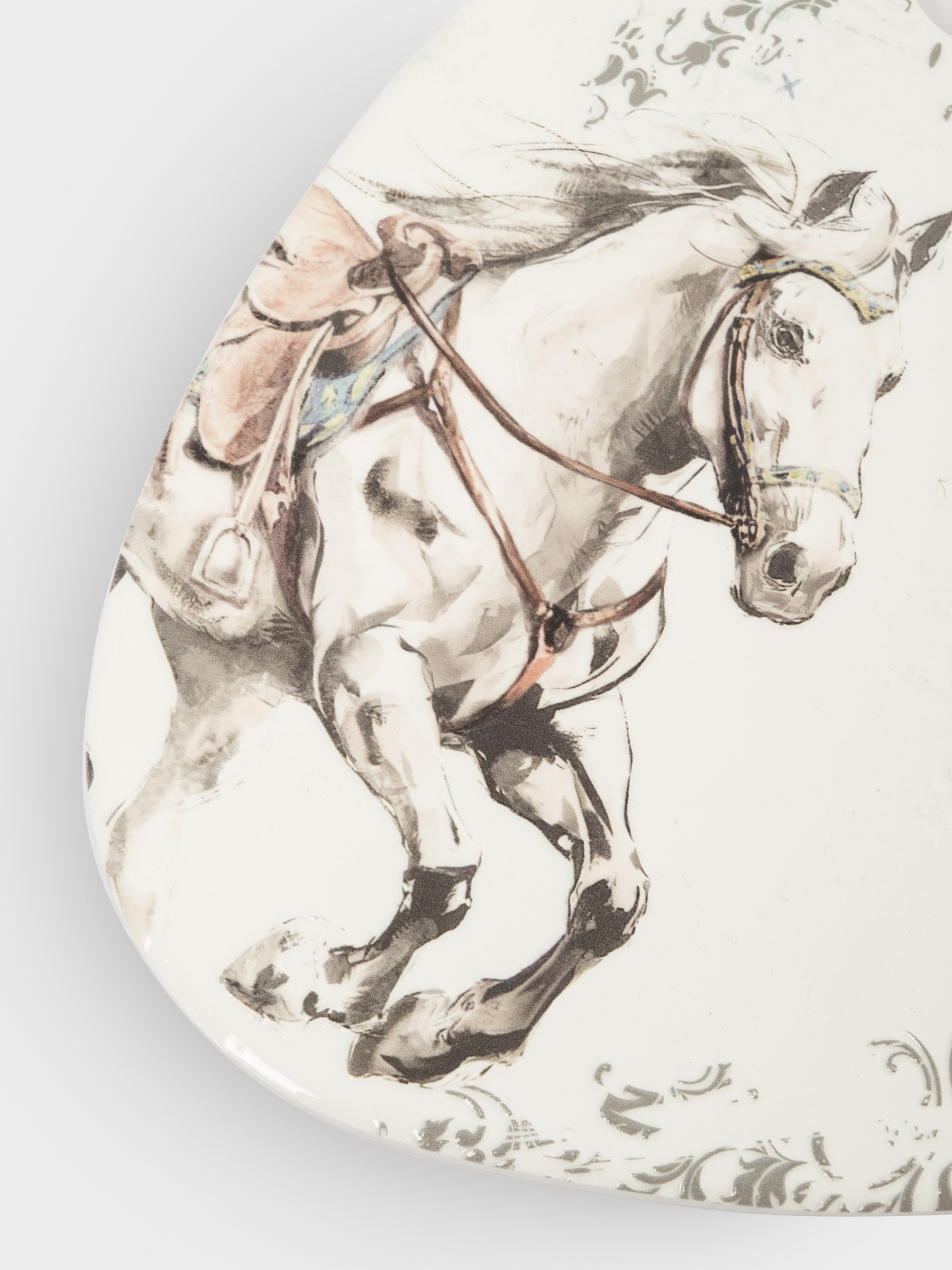 Подставка под горячее, 15x20 см, керамика/пробка, треугольник, белая, Конь, White horse