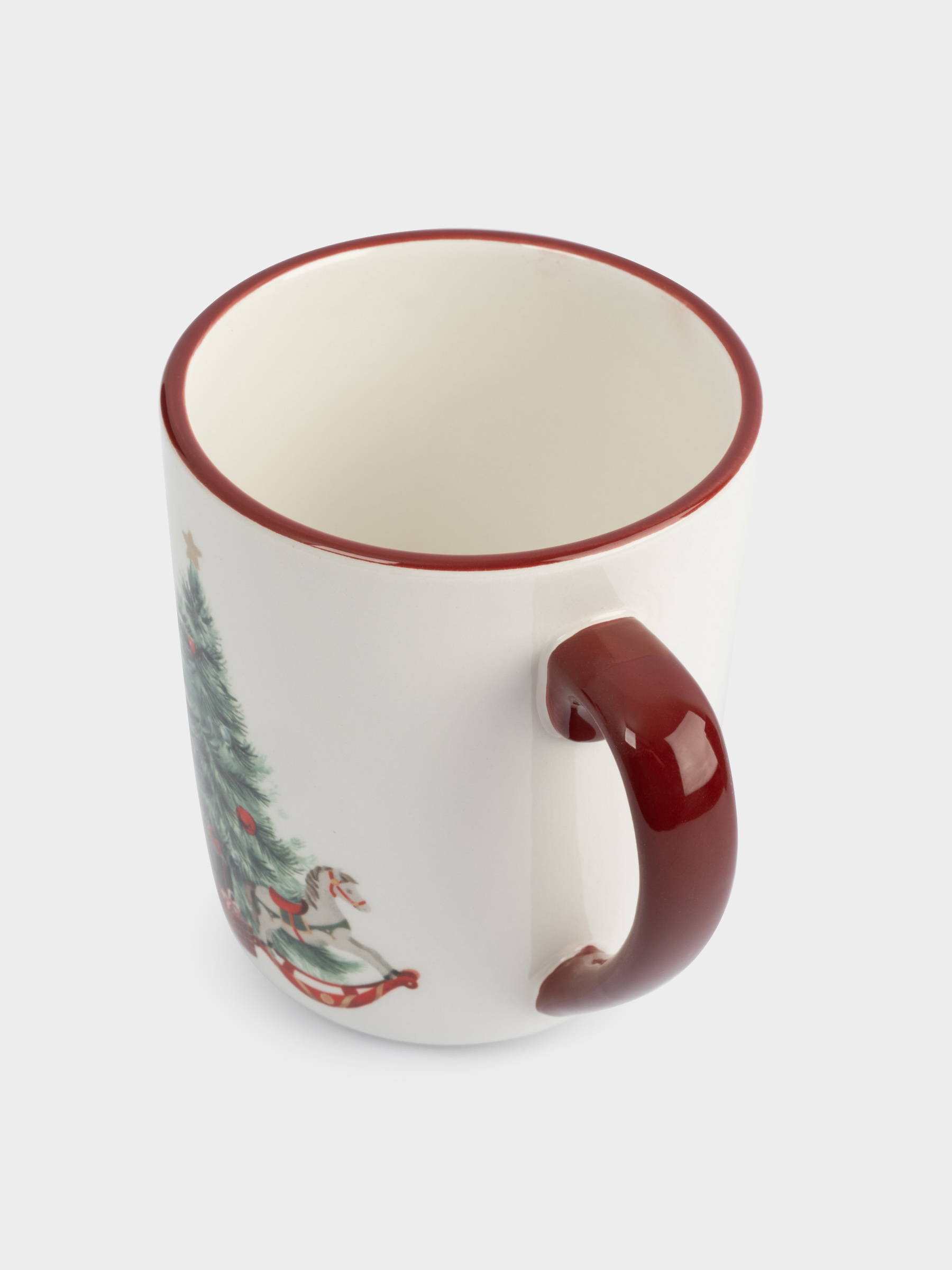 Кружка, 540 мл, керамика, красная, Лошадка у елки, Festival
