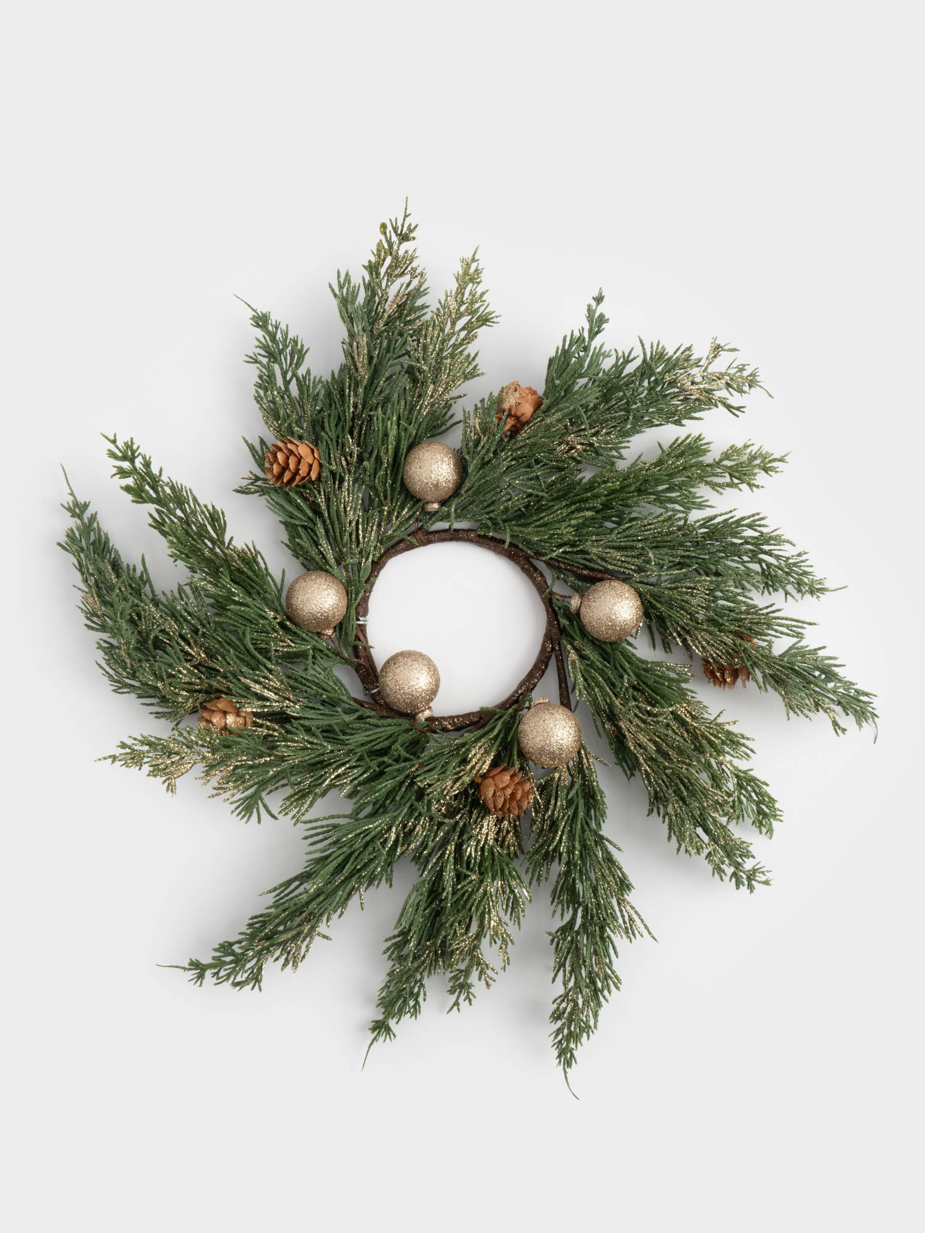 Венок декоративный, 10/40 см, пластик/пенопласт, Золотые шары, Interior natural